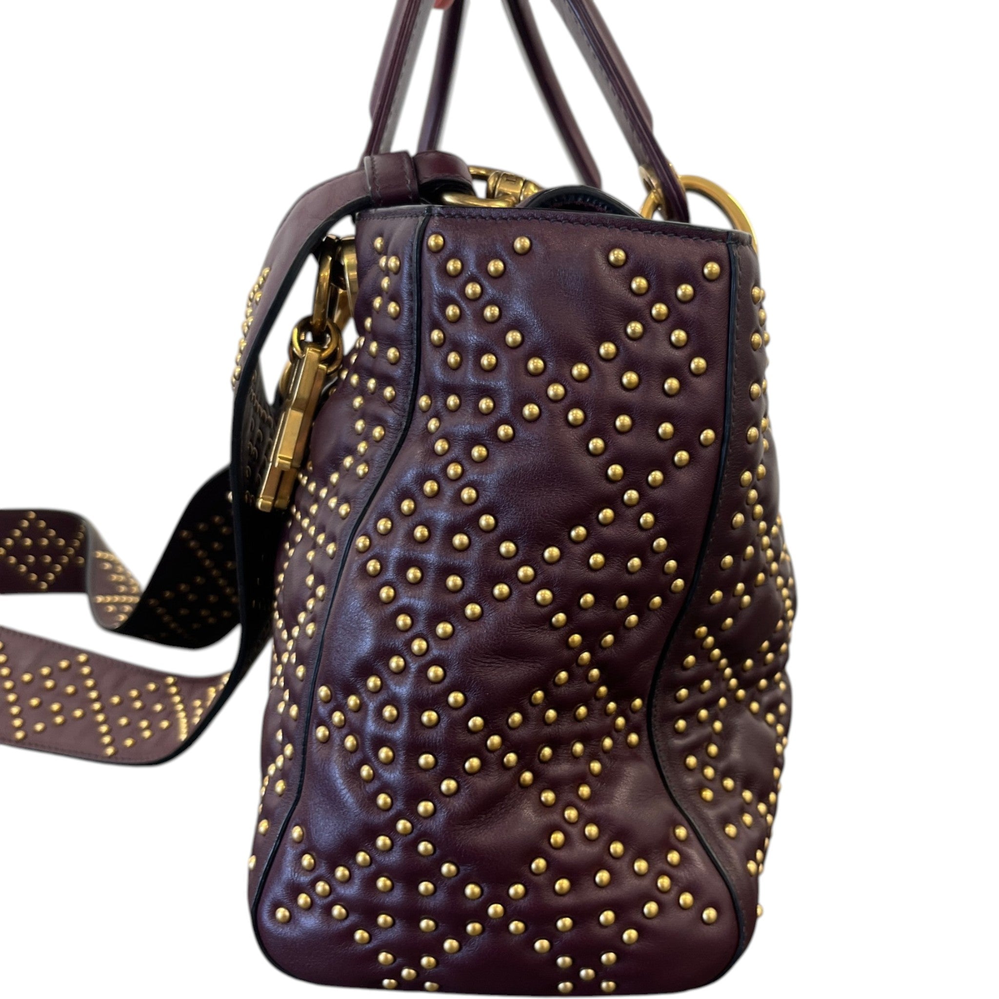Women's Studded Cannage Lady Dior Handbag Burgundy