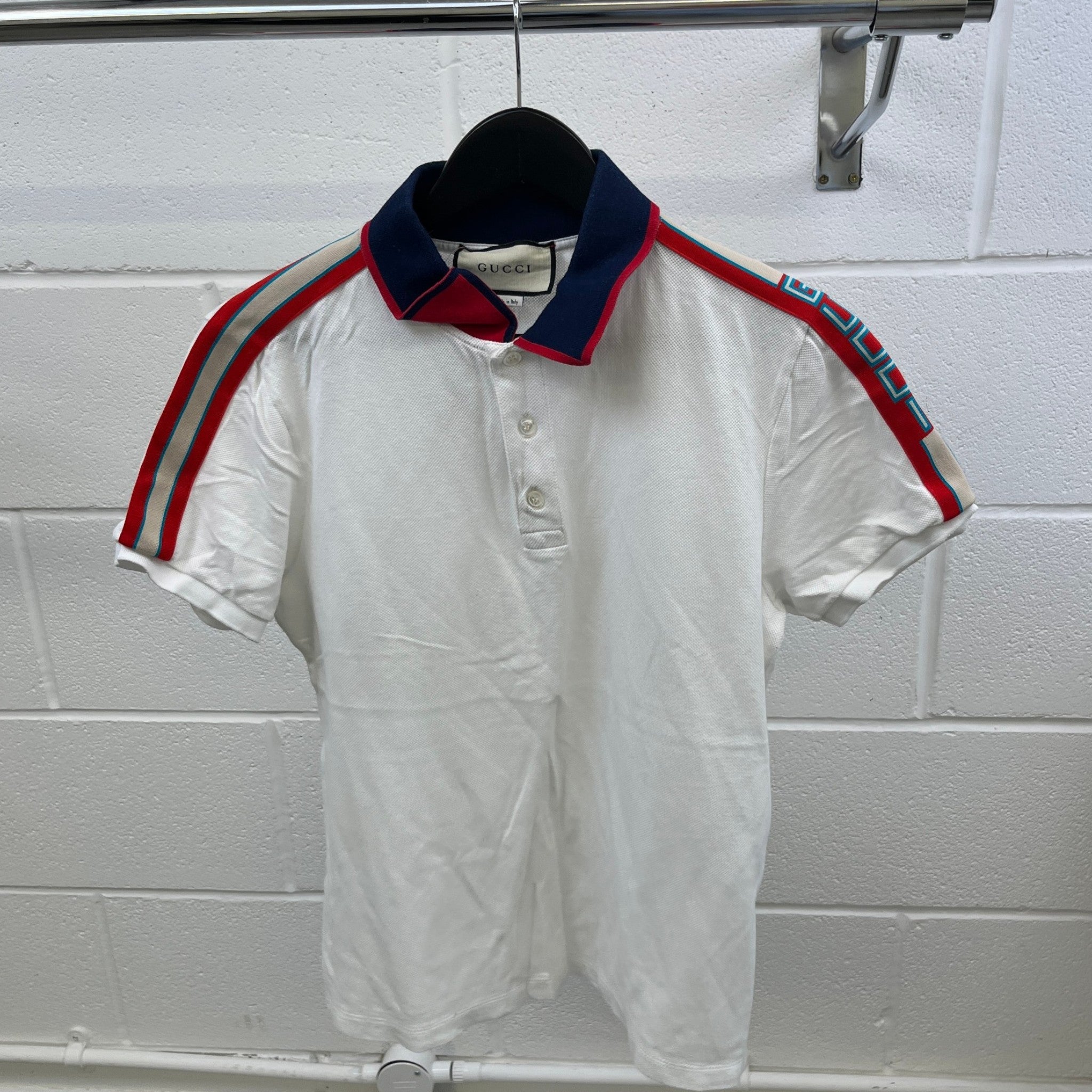Men's Tape Logo Polo Shirt White Size M