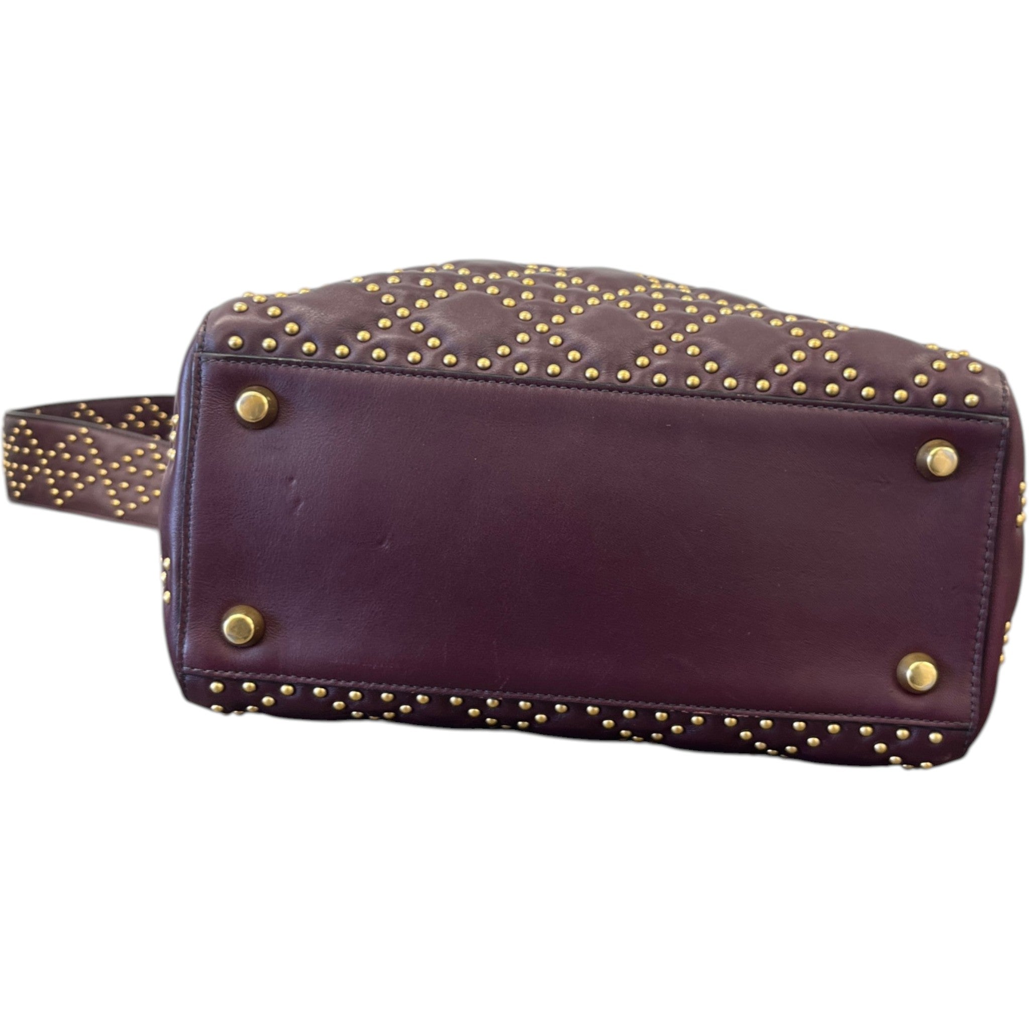 Women's Studded Cannage Lady Dior Handbag Burgundy