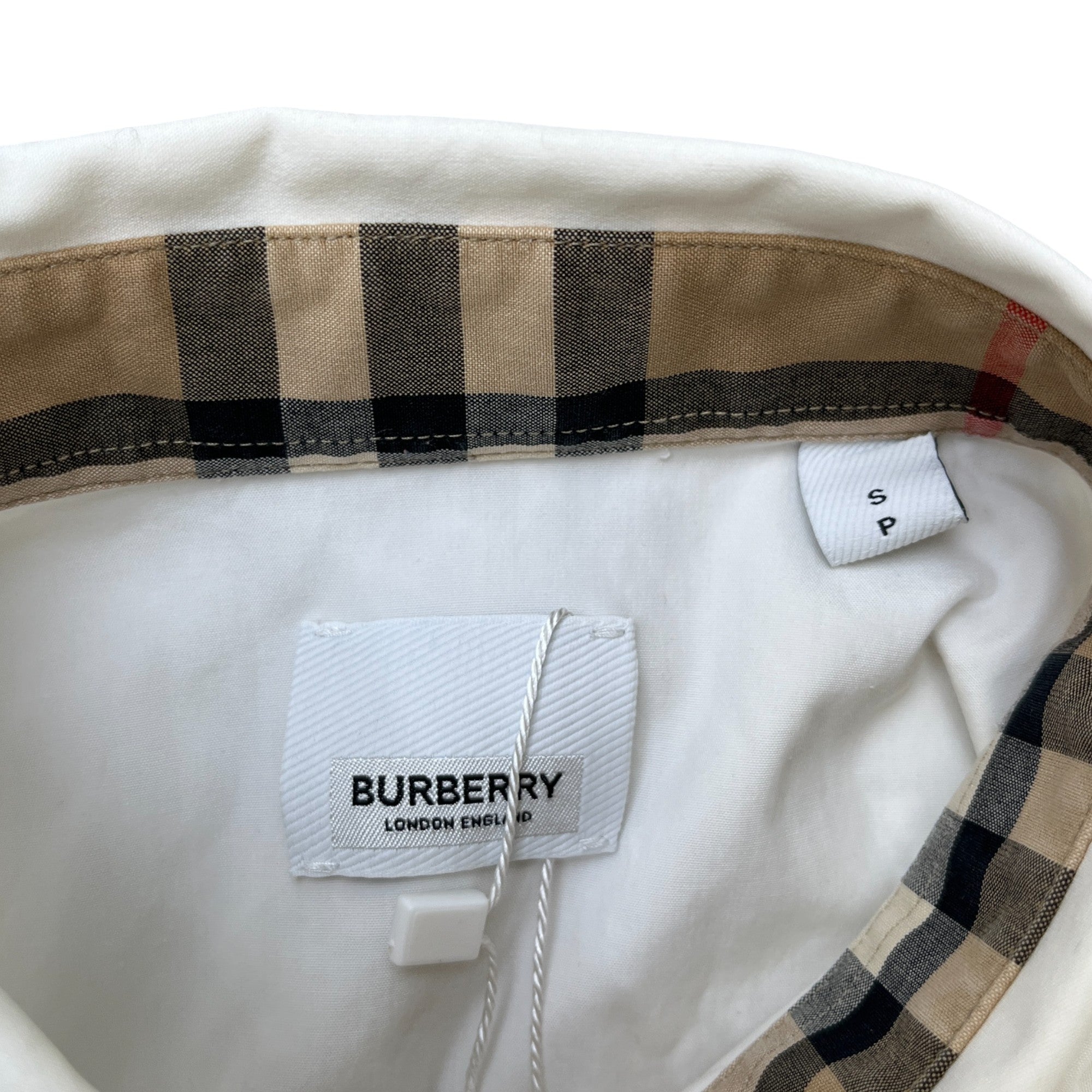 Men's Check Print Collar Long Sleeve Shirt White Size S