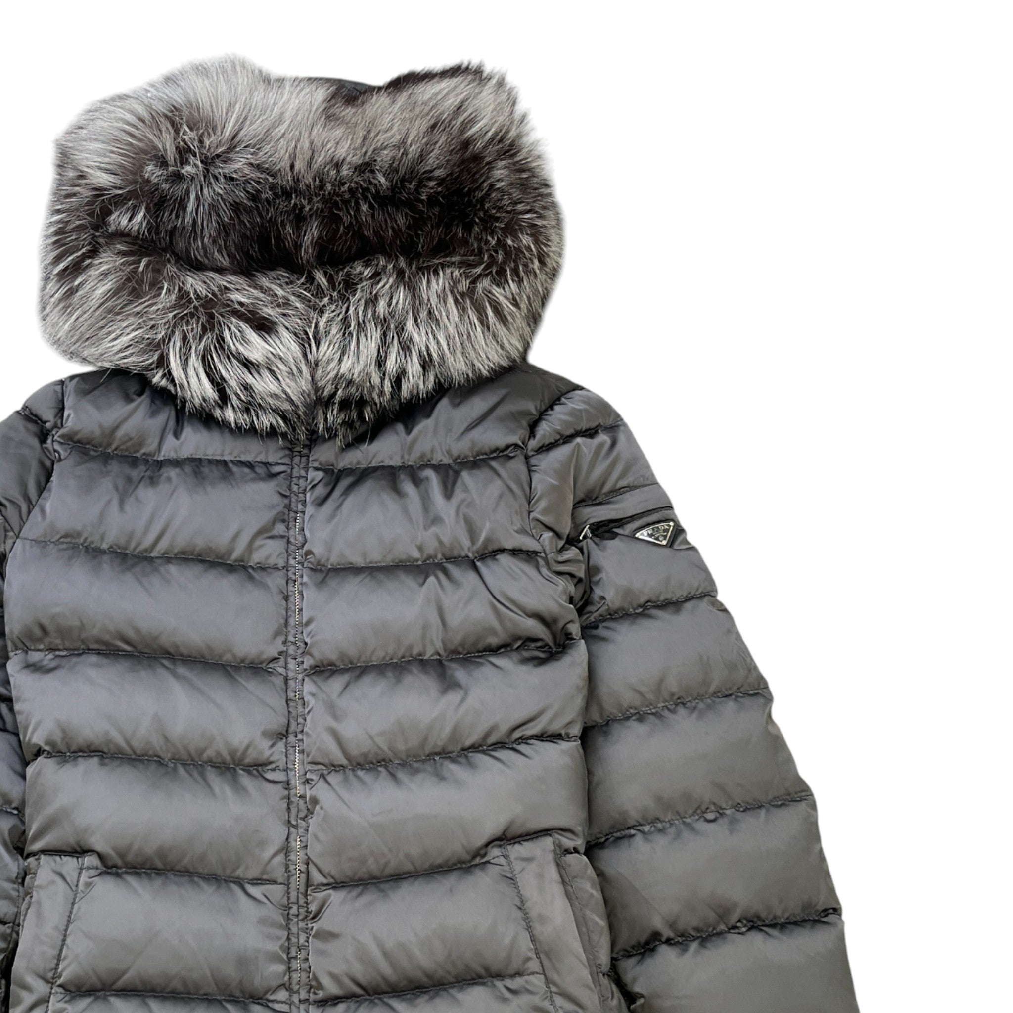 Women's Plaque Logo Down Jacket Grey Size M