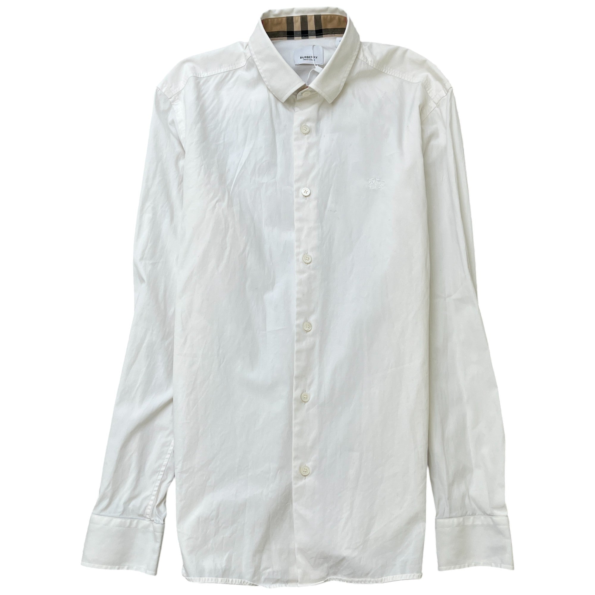 Men's Check Print Collar Long Sleeve Shirt White Size S