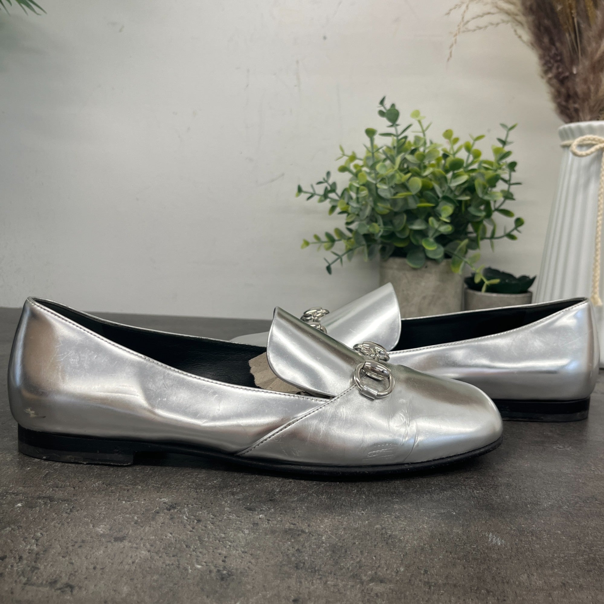 Women's Metalic Horsebit Loafers Silver Size EU 36 / UK 3