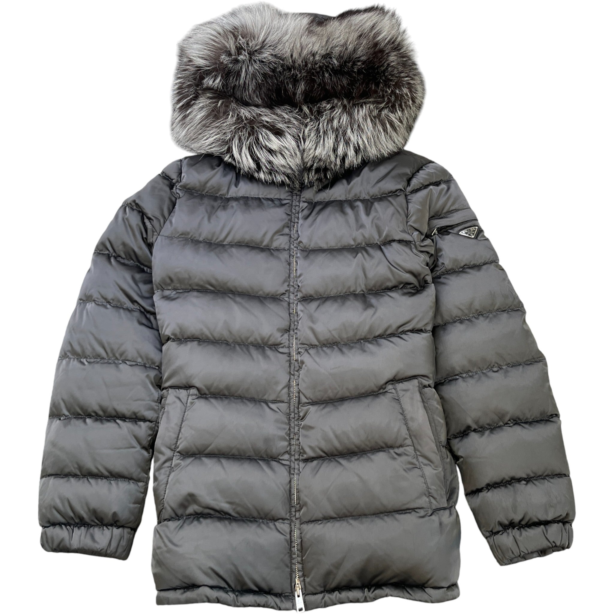 Women's Plaque Logo Down Jacket Grey Size M