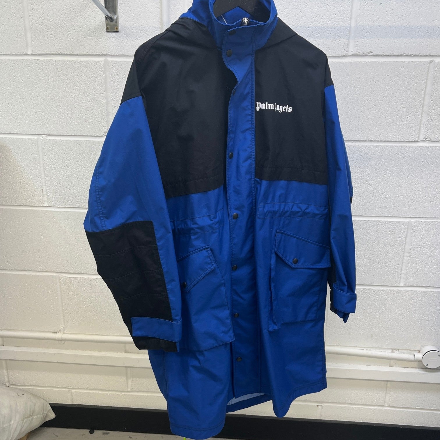 Men's Logo Print Track Down Jacket Blue Size S
