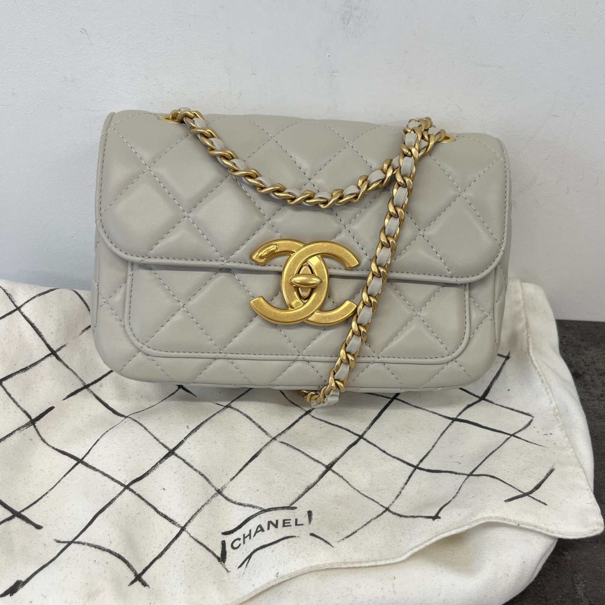 Women's Cc Lambskin Quilted Bag Grey