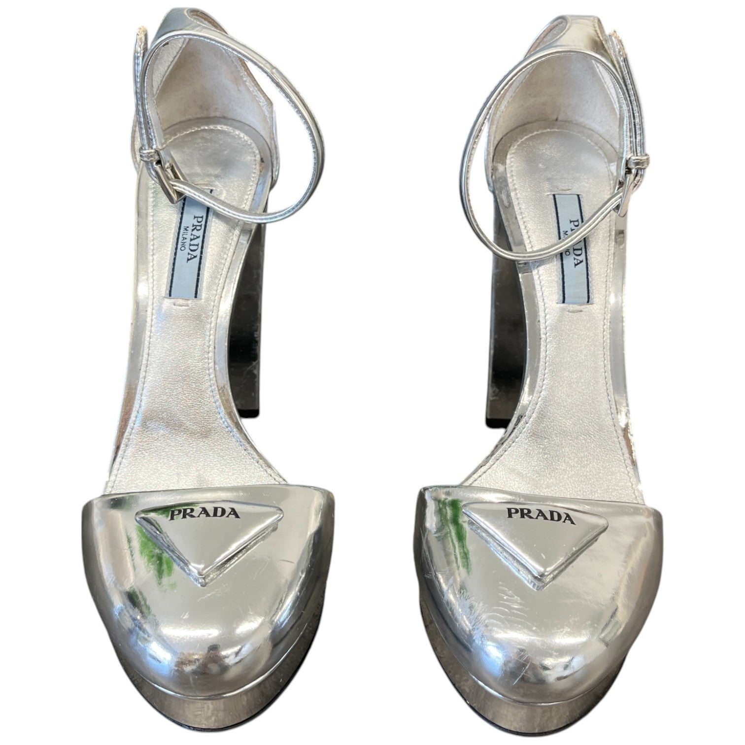 Women's Plaque Logo Platform Heels Silver Size EU 36.5 / UK 3.5