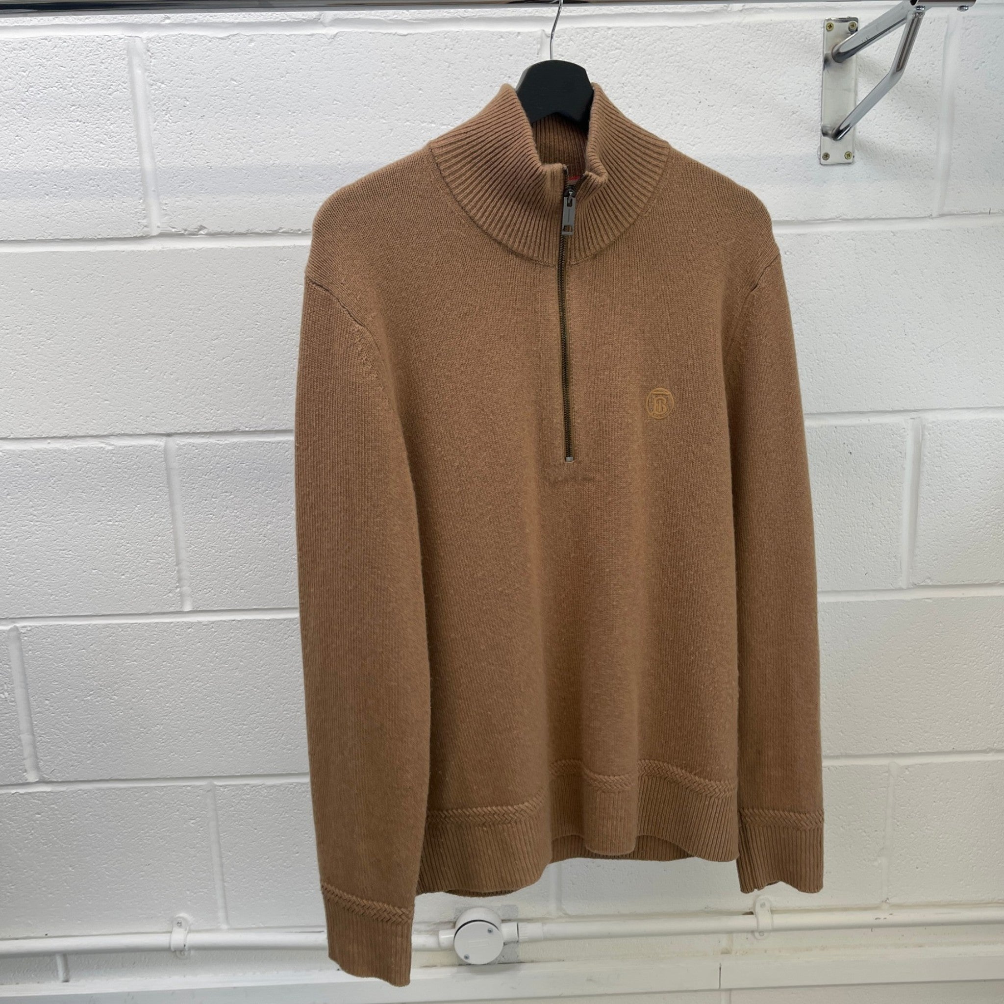 Men's Cashmere Embroidered Logo Sweatshirt Beige Size M