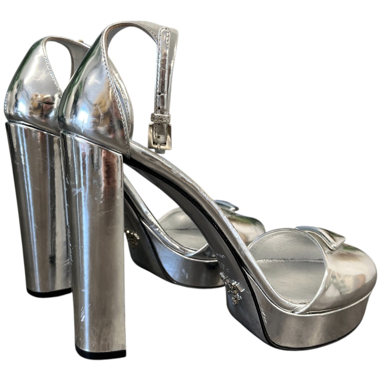 Women's Plaque Logo Platform Heels Silver Size EU 36.5 / UK 3.5