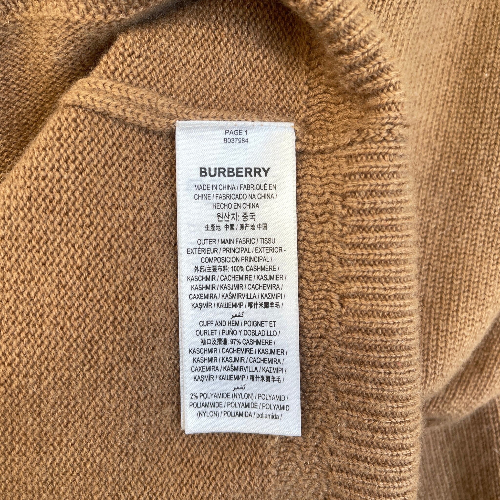 Men's Cashmere Embroidered Logo Sweatshirt Beige Size M