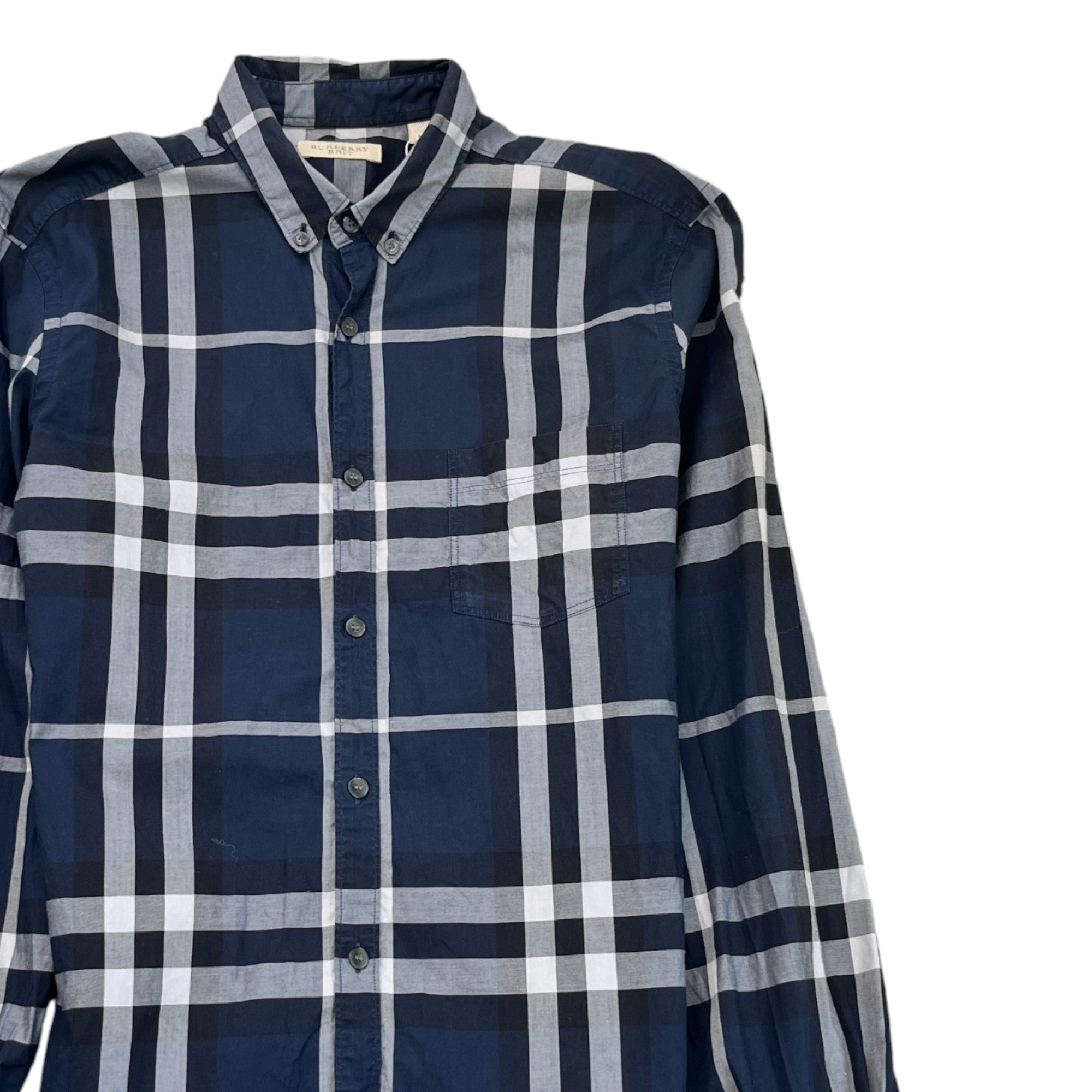 Men's Checked Long Sleeve Shirt Navy Size XS