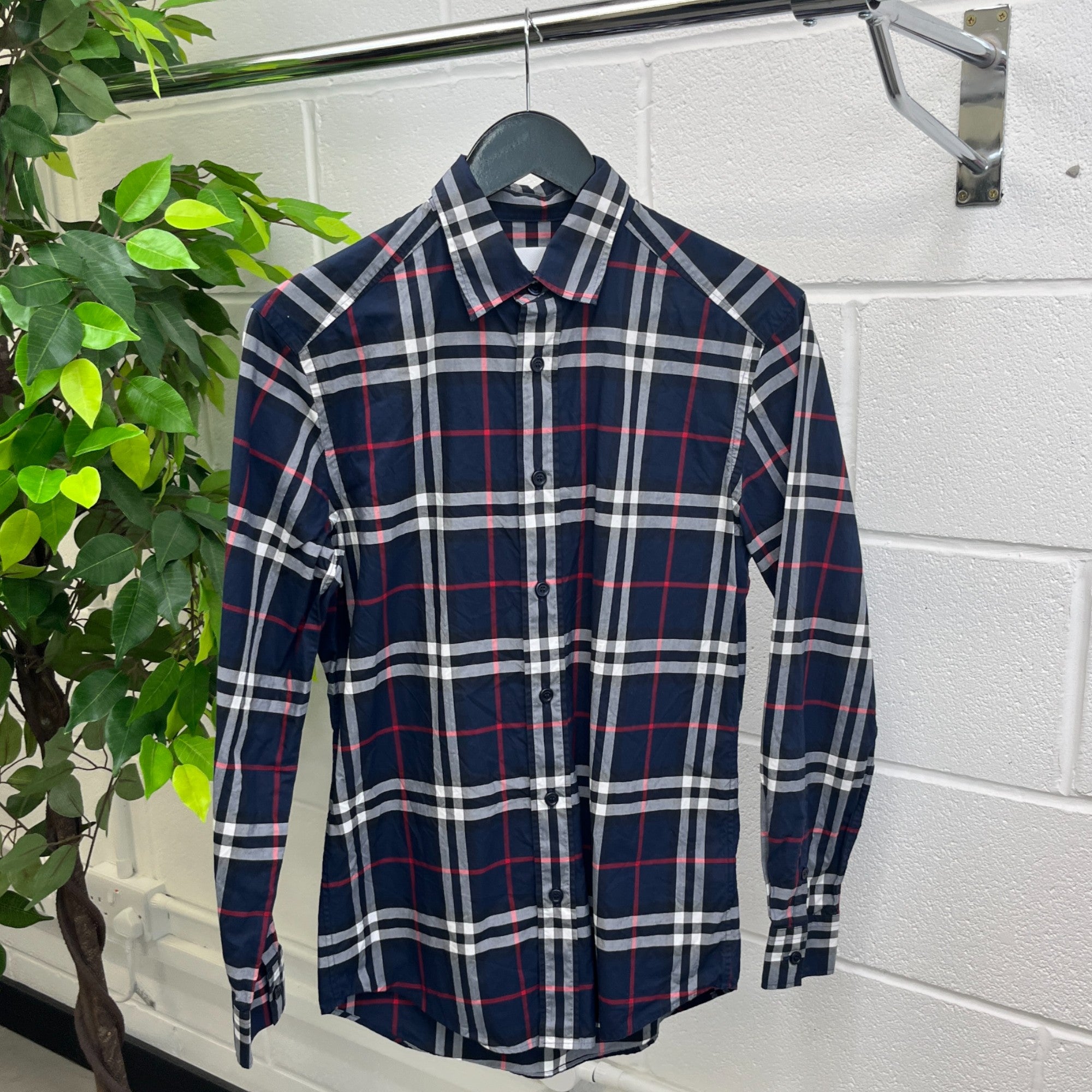 Men's Checked Long Sleeve Shirt Navy Size XS