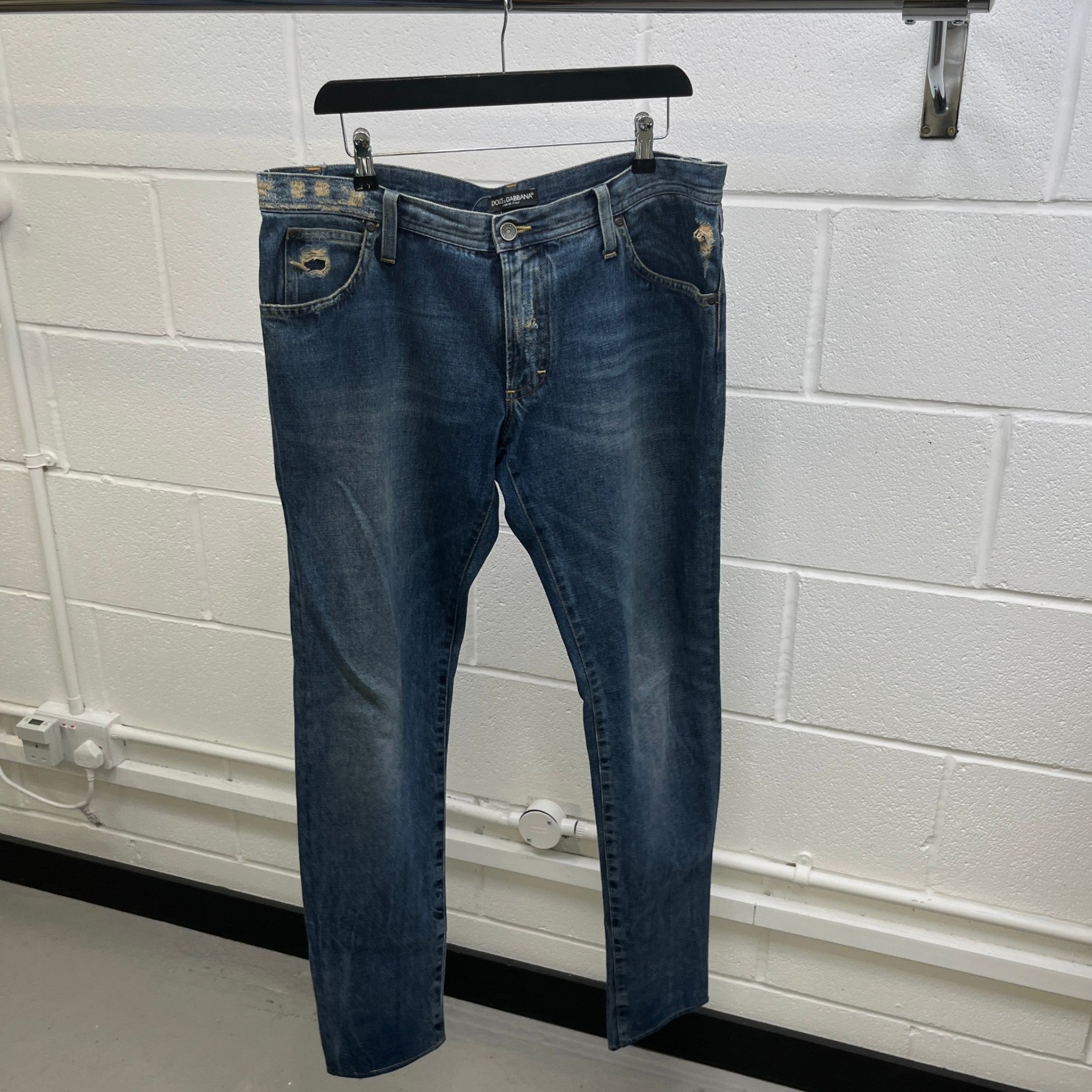 Men's Distressed Logo Pocket Jeans Blue Size IT 52 / UK 36