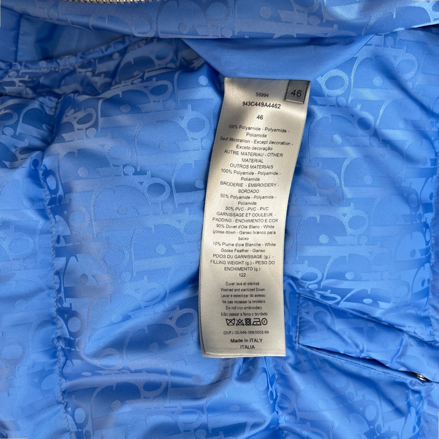 Men's Oblique Down Jacket Blue Size IT 46 / S