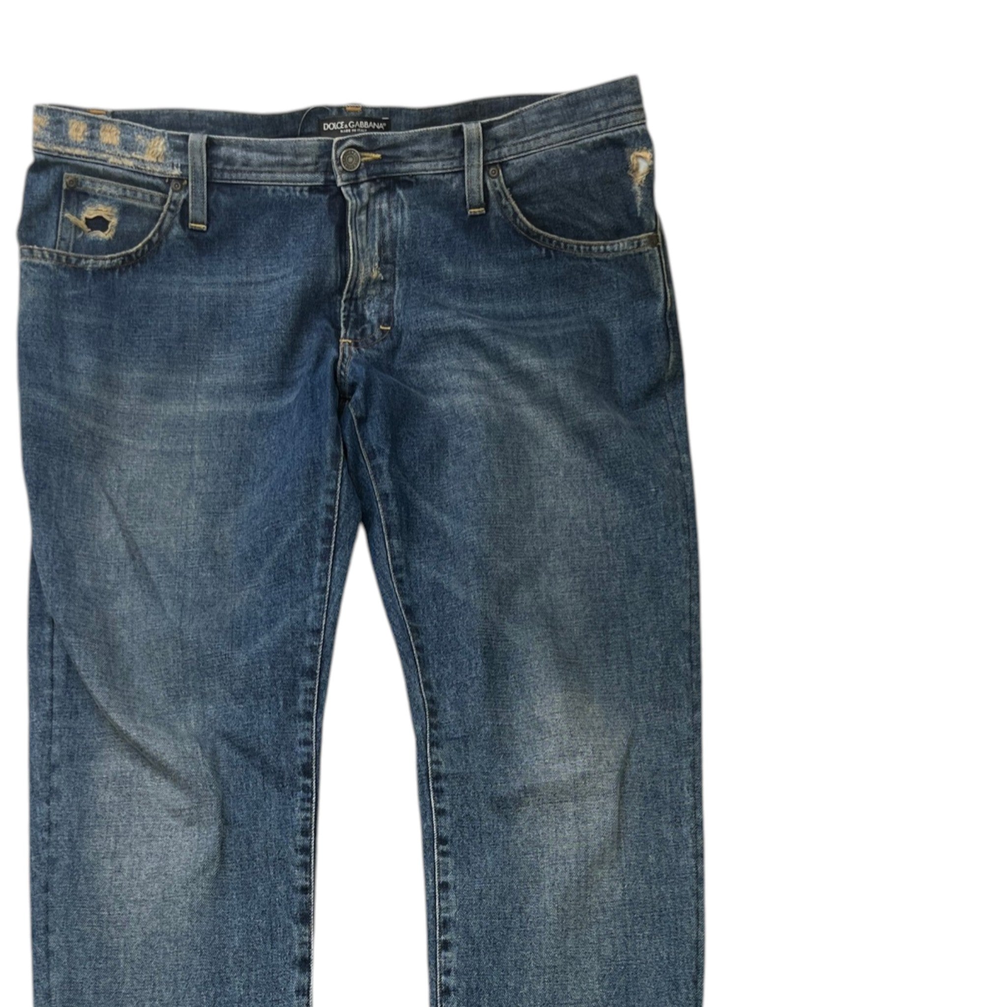 Men's Distressed Logo Pocket Jeans Blue Size IT 52 / UK 36