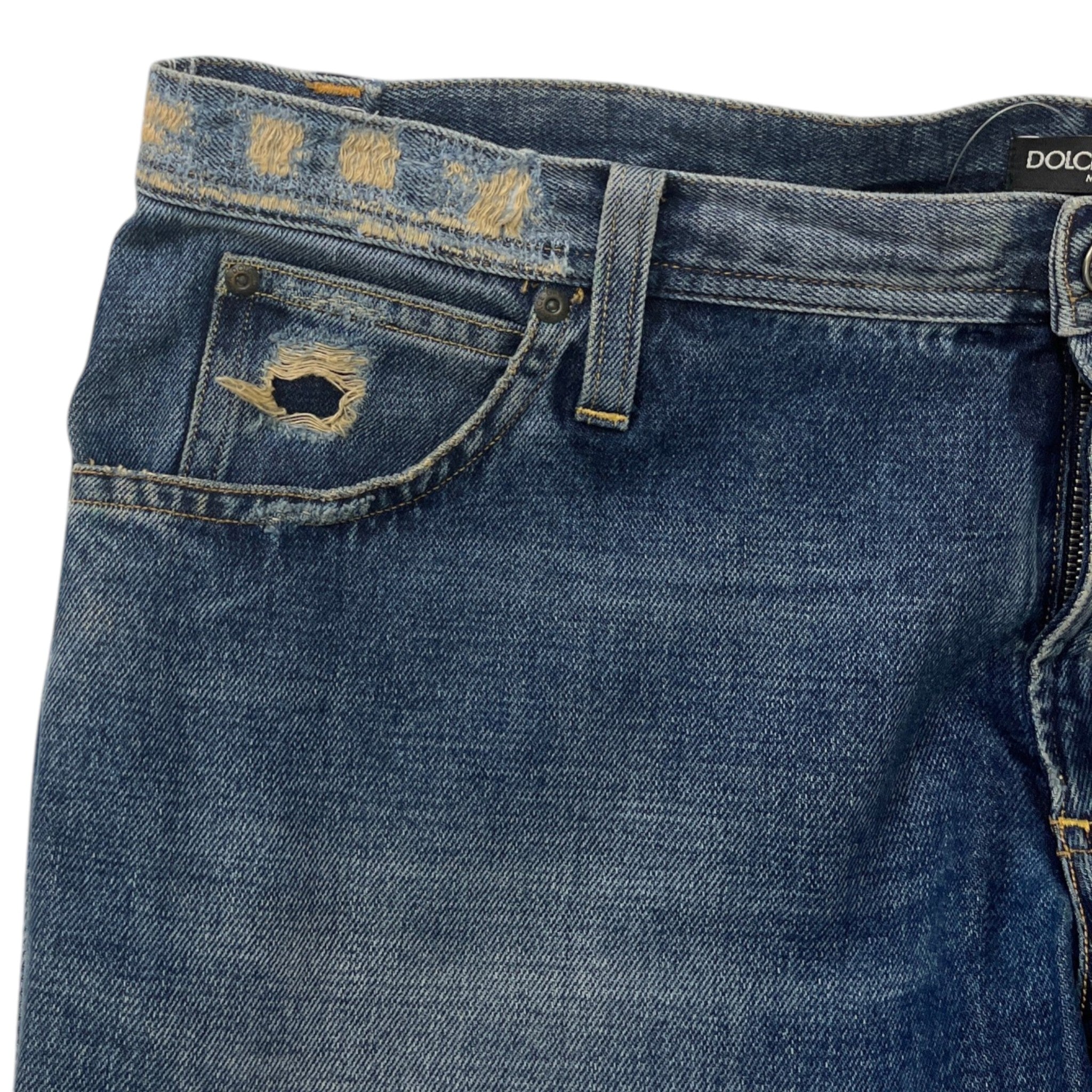 Men's Distressed Logo Pocket Jeans Blue Size IT 52 / UK 36