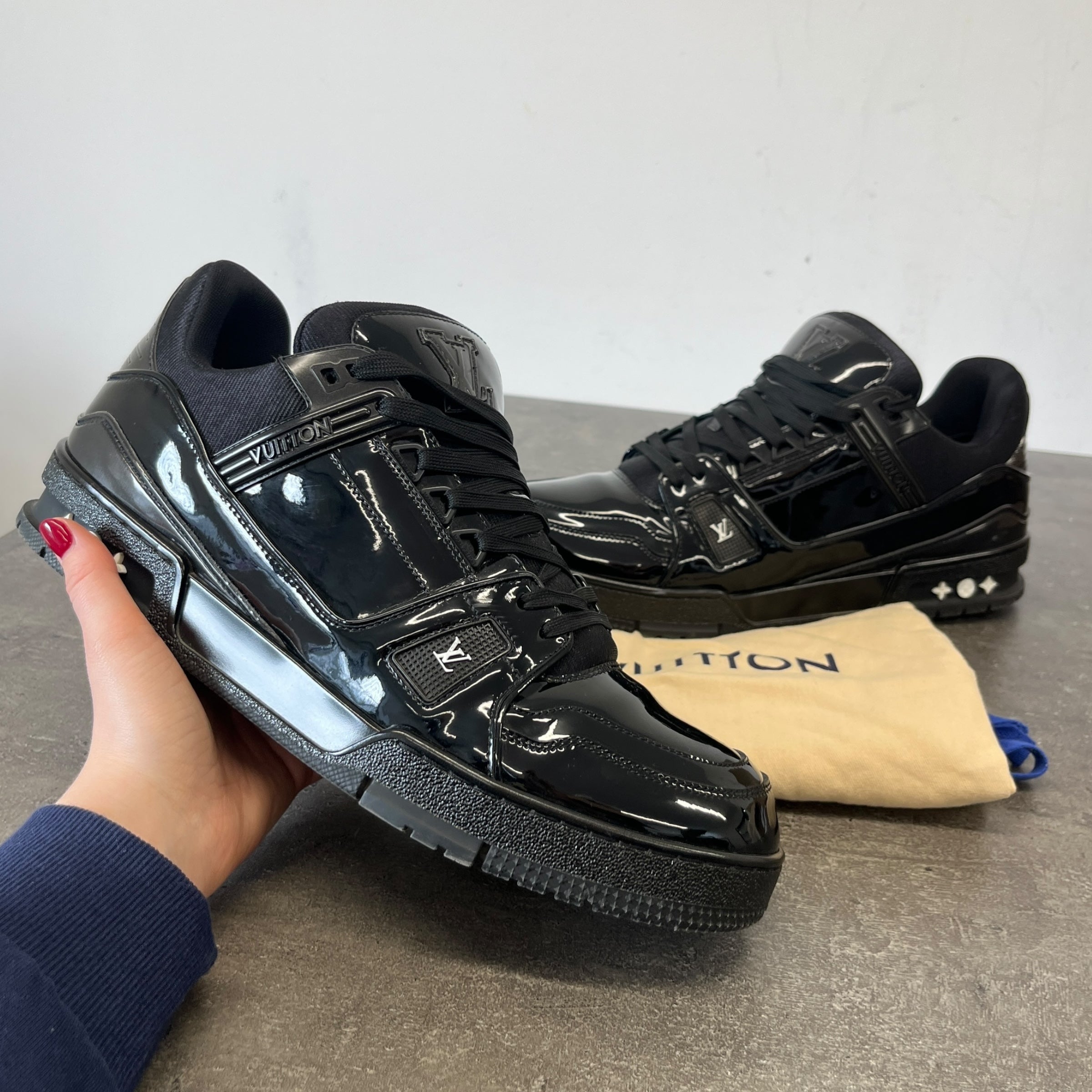 Men's Lv Patent Low Trainers Black Size EU 44 / UK 10