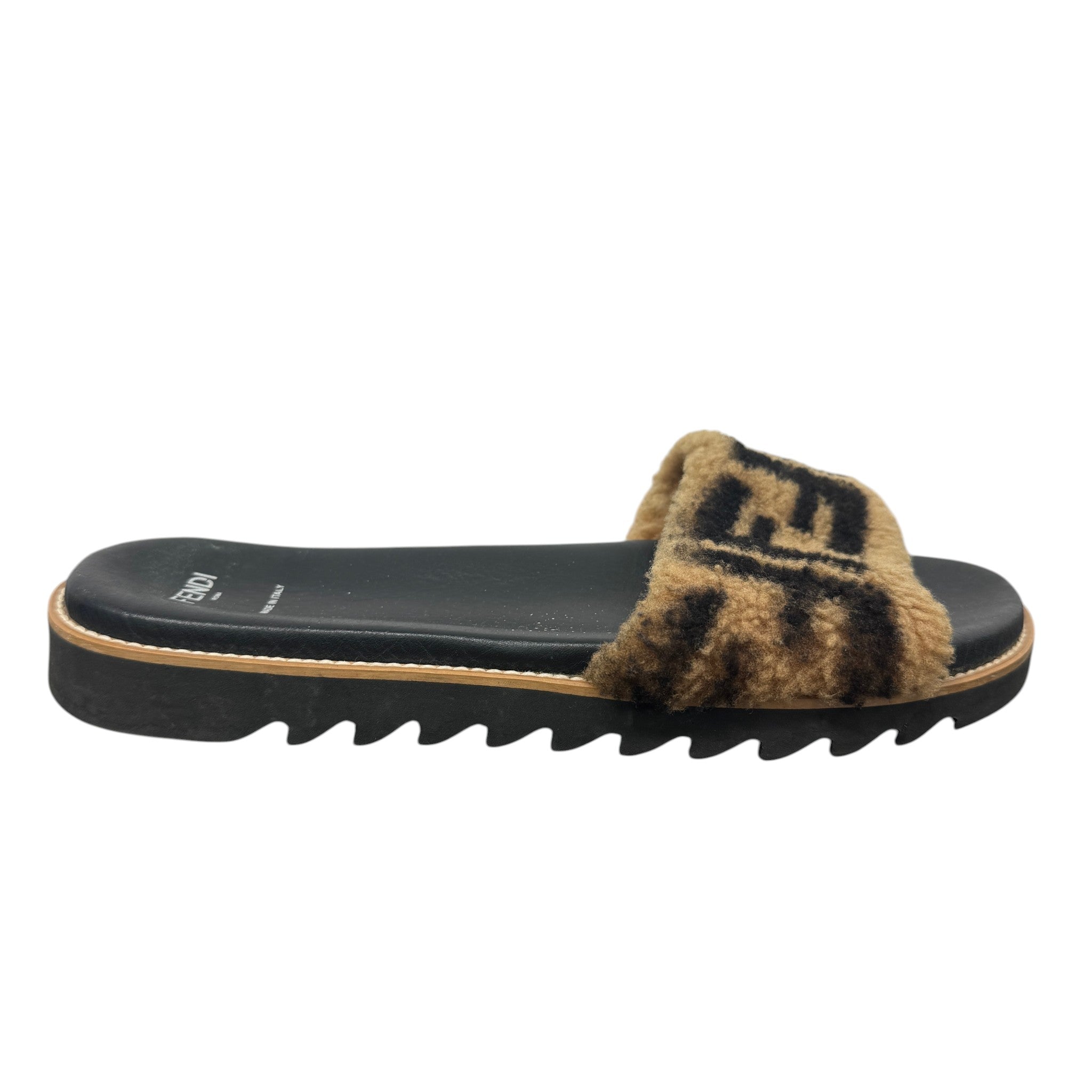 Women's Shearling Ff Slides Black Size EU 39 / UK 6
