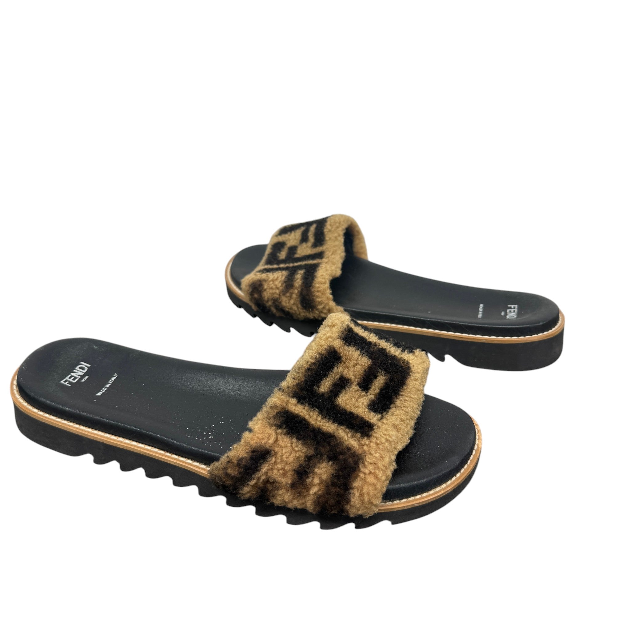 Women's Shearling Ff Slides Black Size EU 39 / UK 6