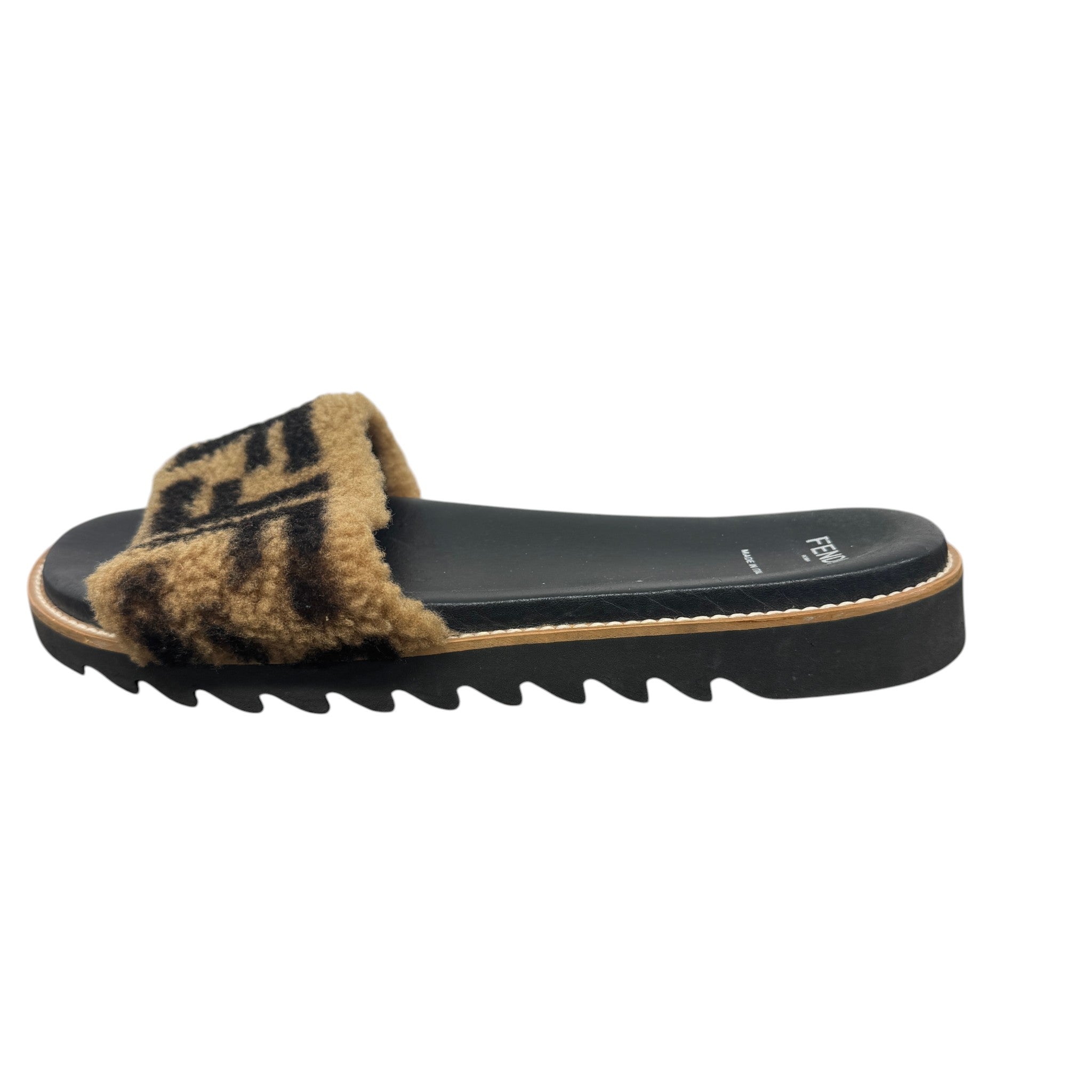 Women's Shearling Ff Slides Black Size EU 39 / UK 6
