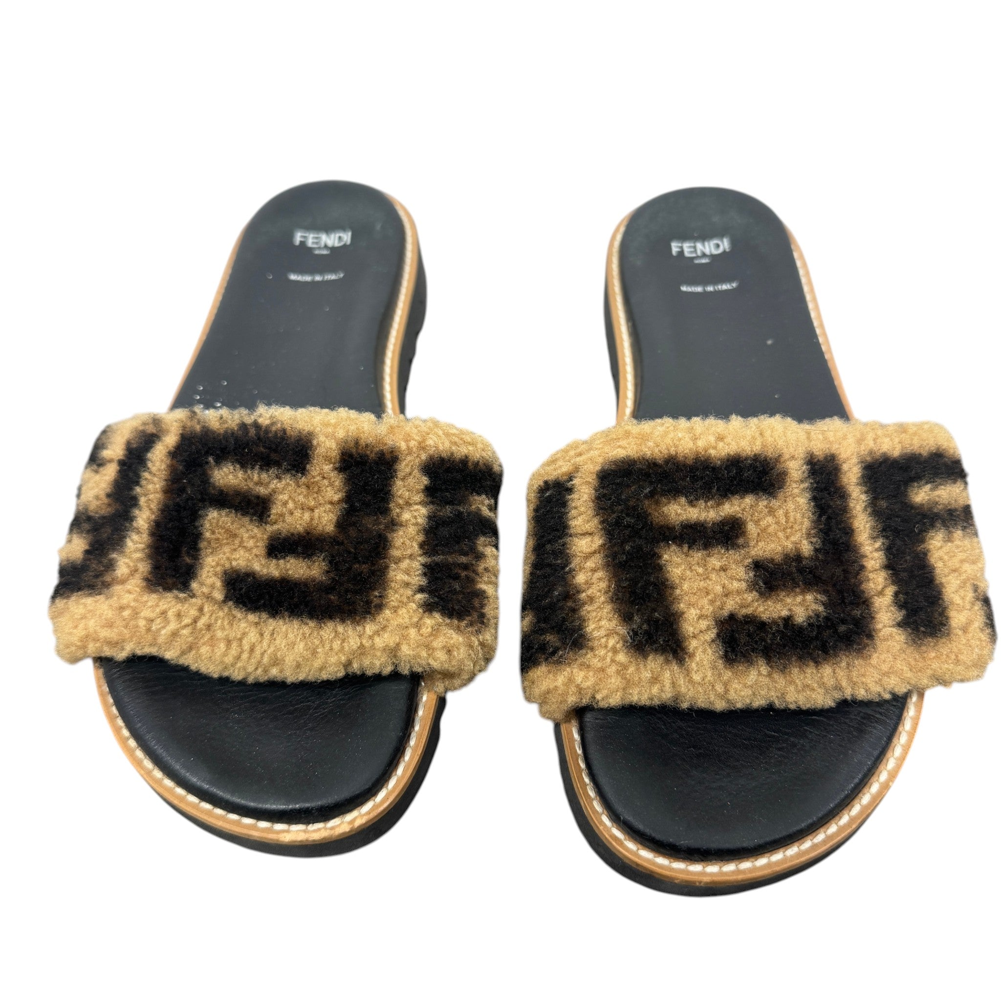 Women's Shearling Ff Slides Black Size EU 39 / UK 6