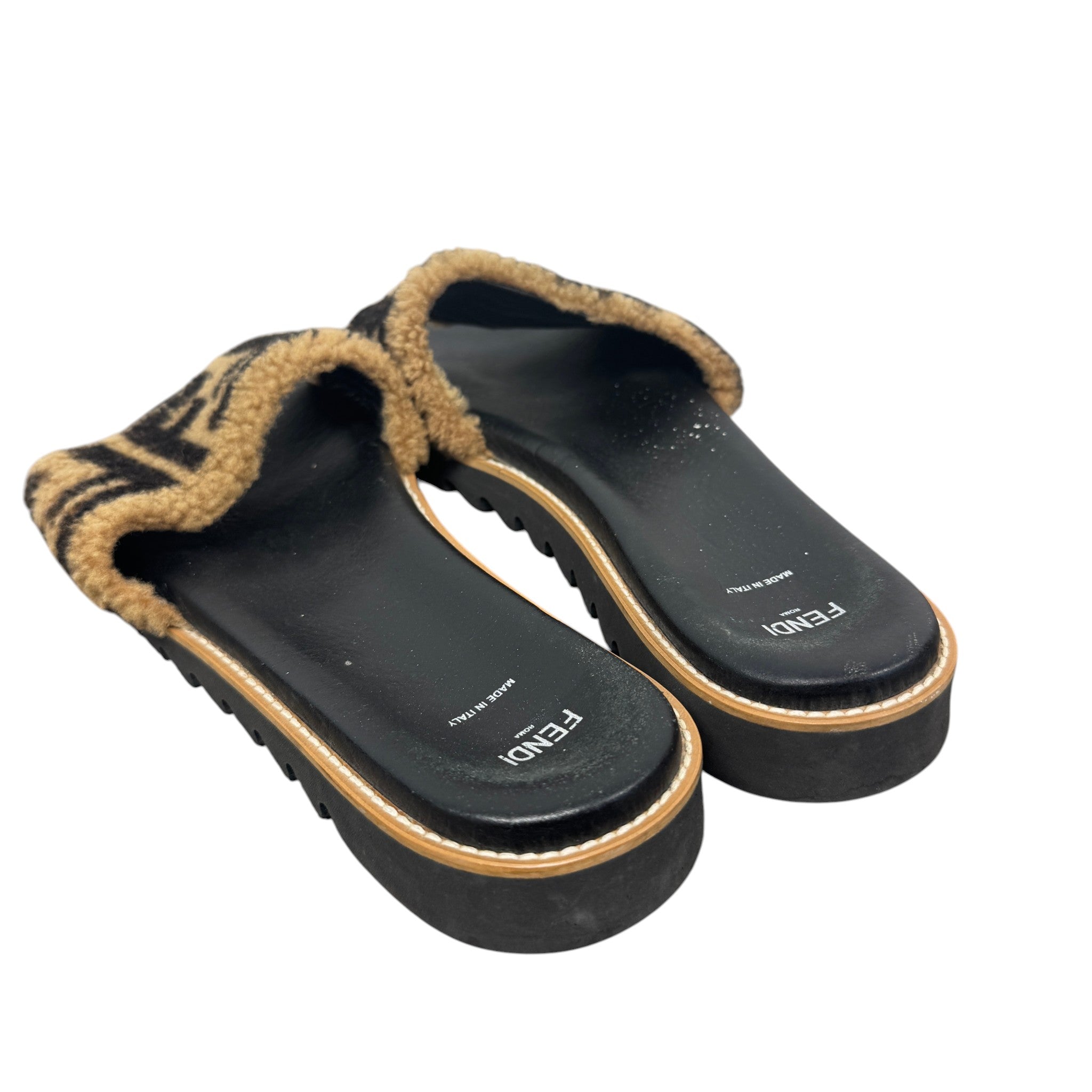 Women's Shearling Ff Slides Black Size EU 39 / UK 6