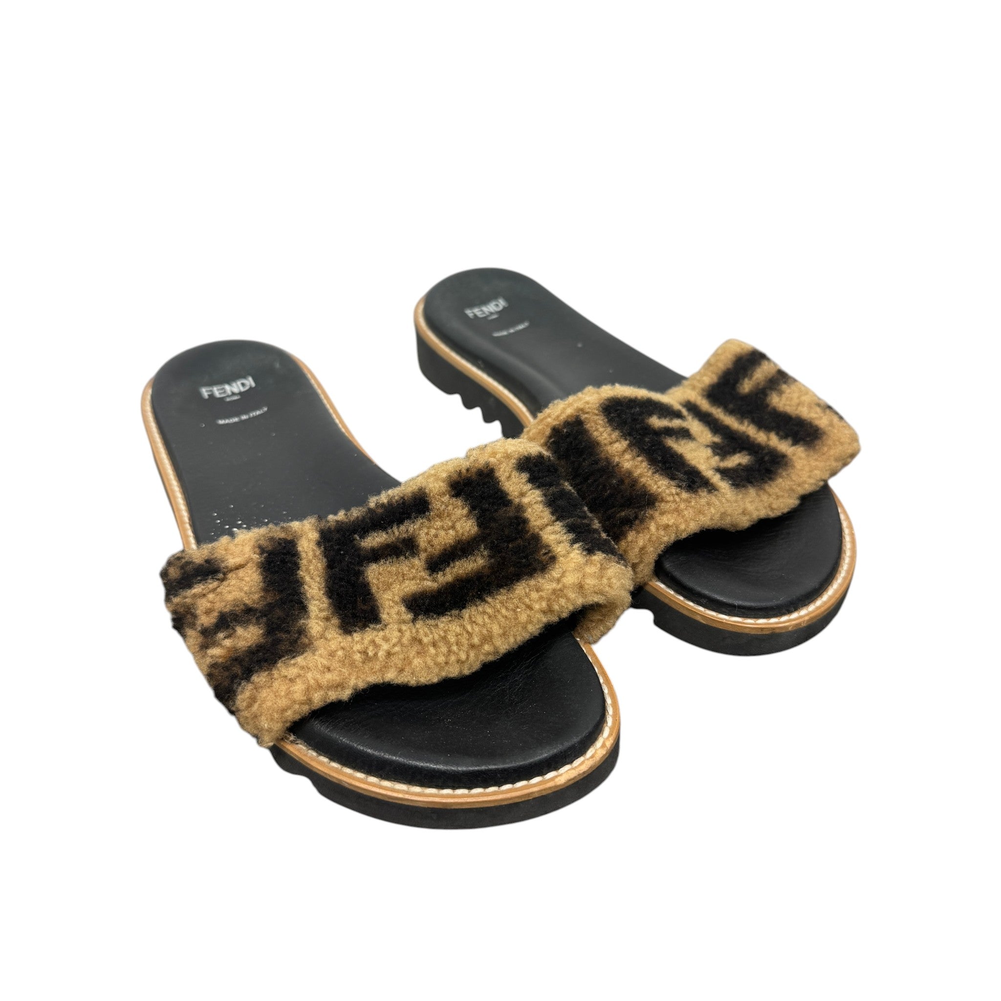 Women's Shearling Ff Slides Black Size EU 39 / UK 6