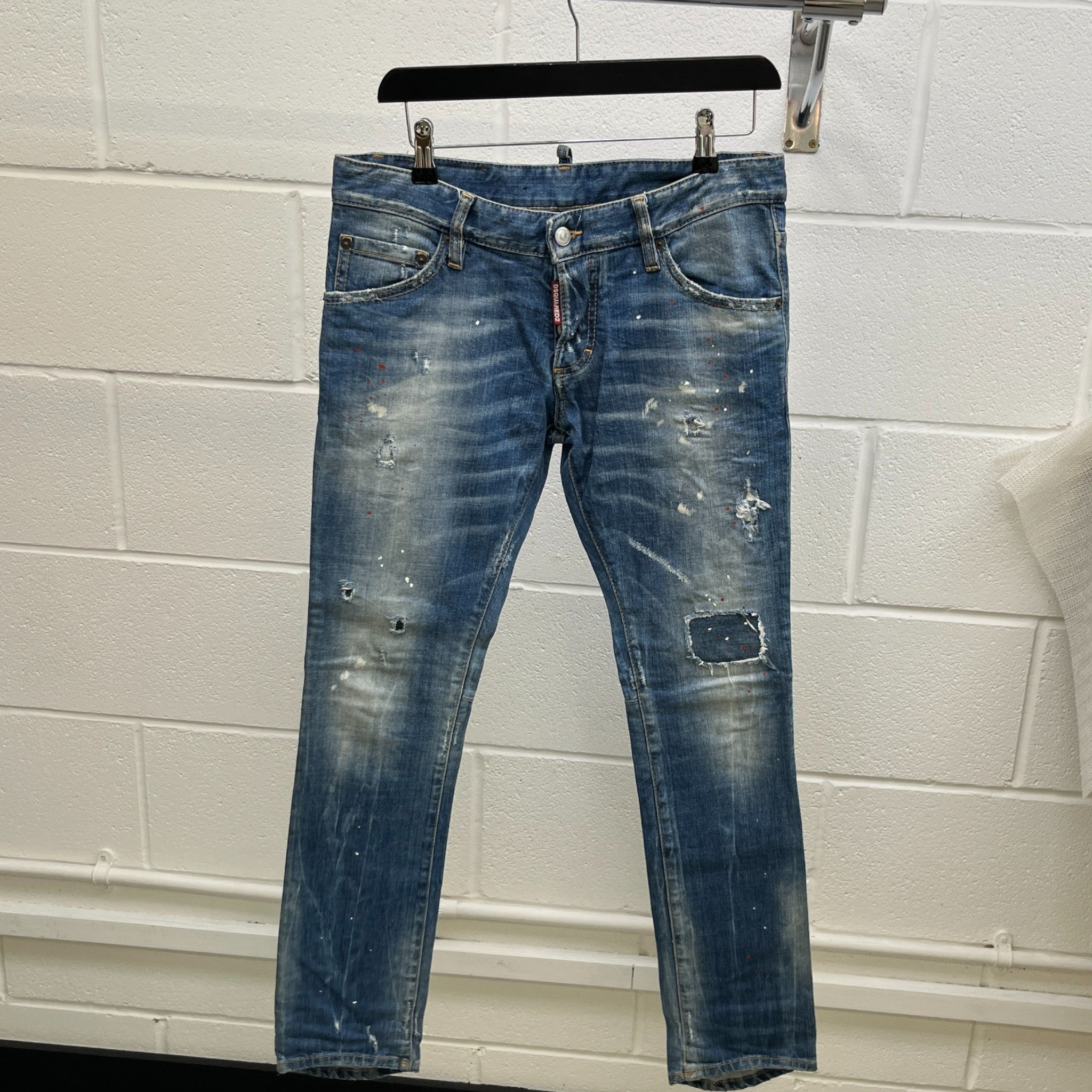 Men's Hawaiian Grunge Embroidered Patch Jeans Blue Size IT 48 / UK 32