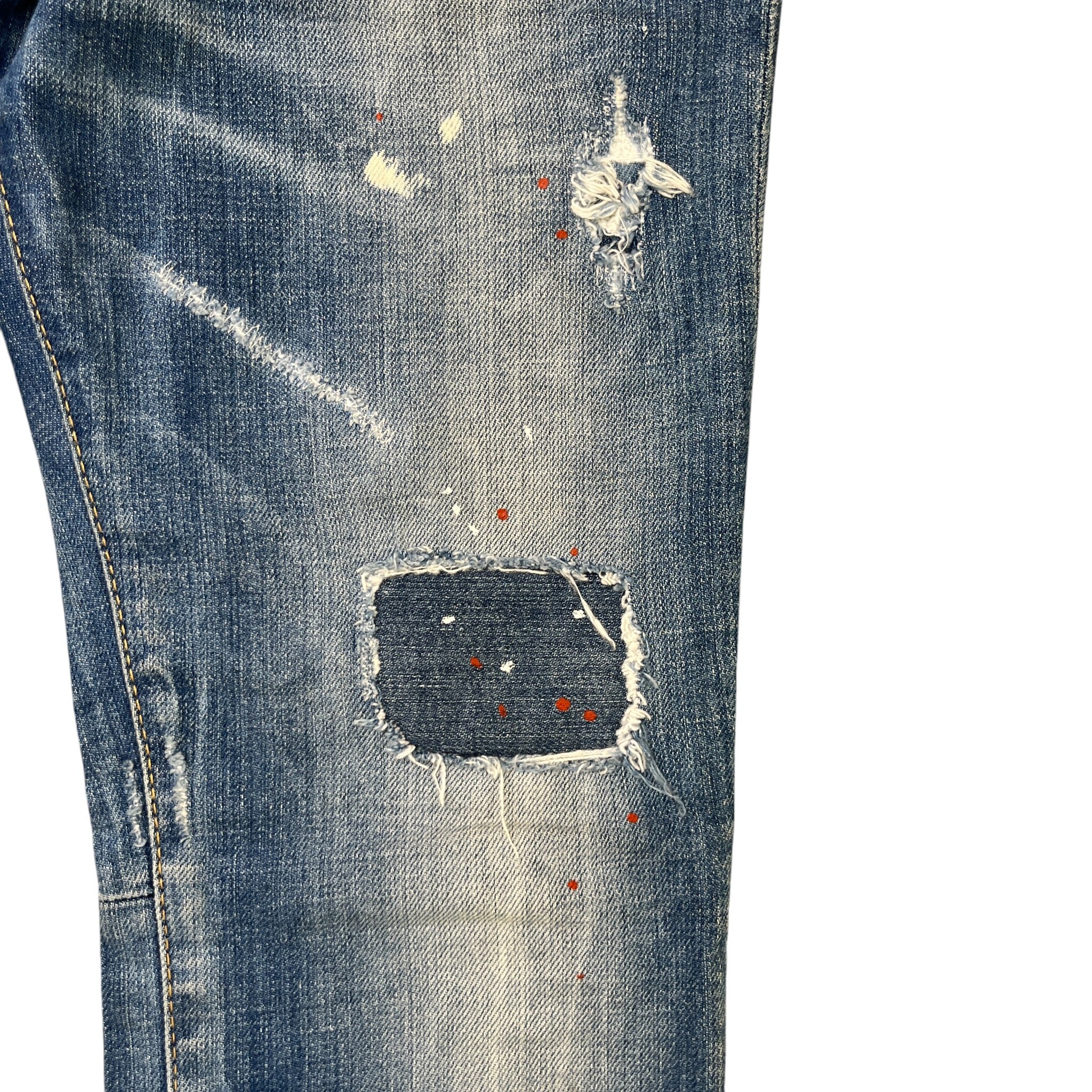 Men's Hawaiian Grunge Embroidered Patch Jeans Blue Size IT 48 / UK 32