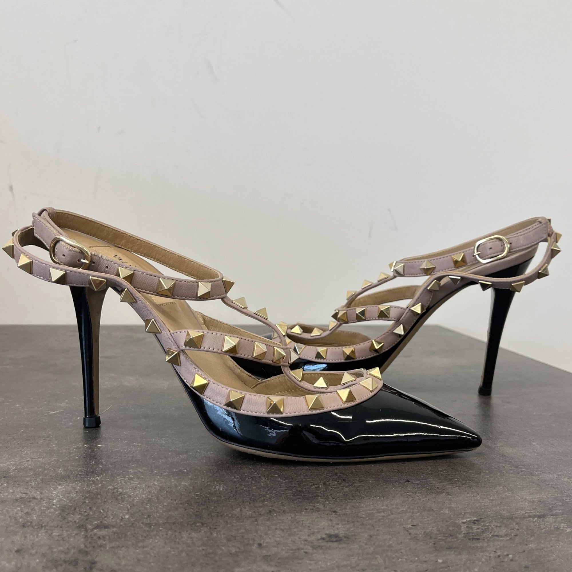 Women's Patent Rockstud Caged Pump 100Mm Heels Black Size EU 37.5 / UK 4.5