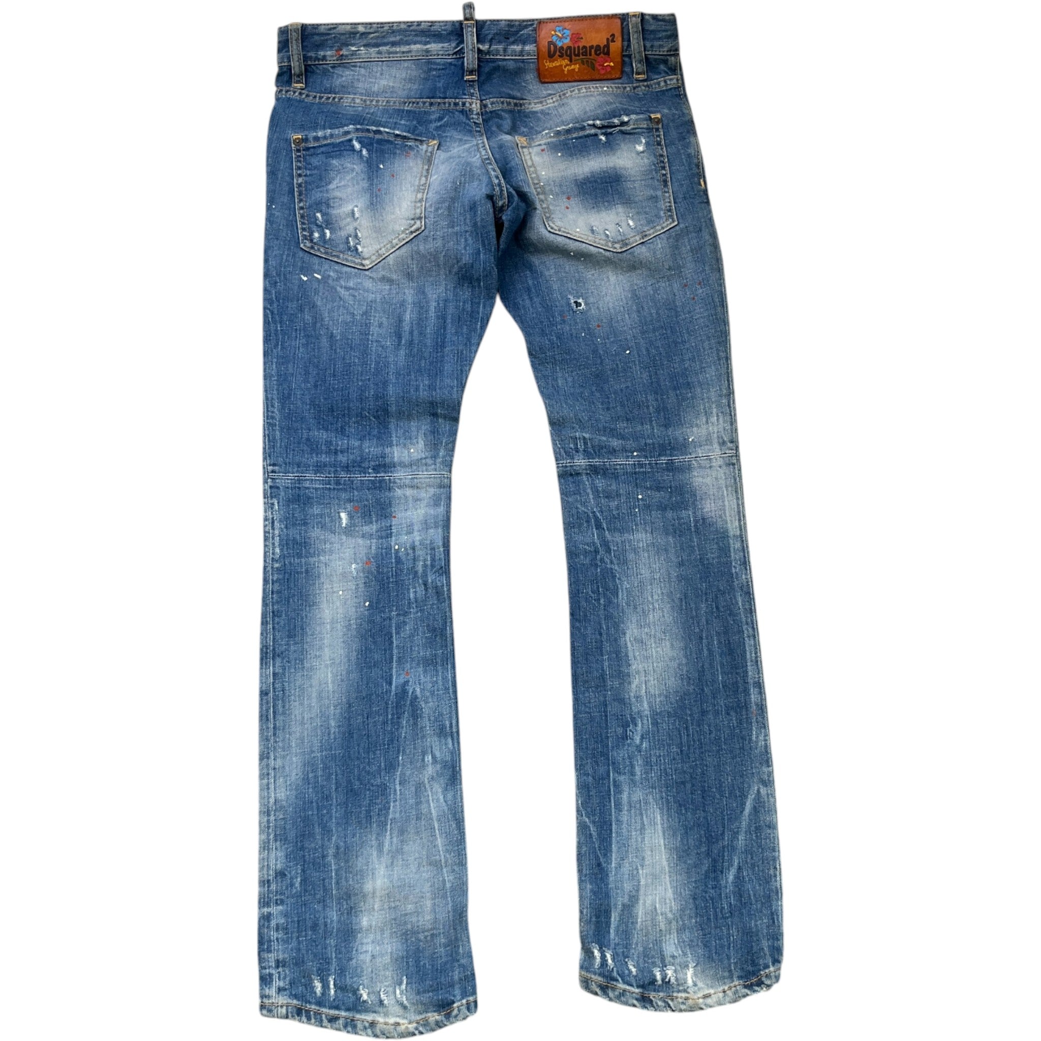 Men's Hawaiian Grunge Embroidered Patch Jeans Blue Size IT 48 / UK 32