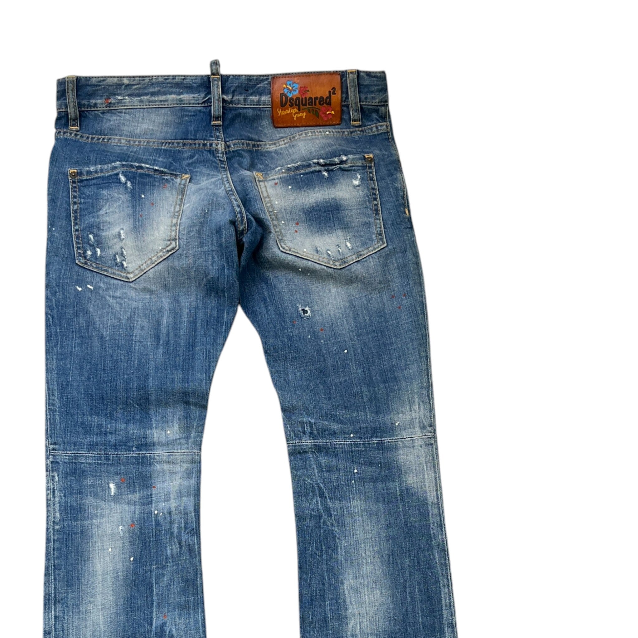 Men's Hawaiian Grunge Embroidered Patch Jeans Blue Size IT 48 / UK 32