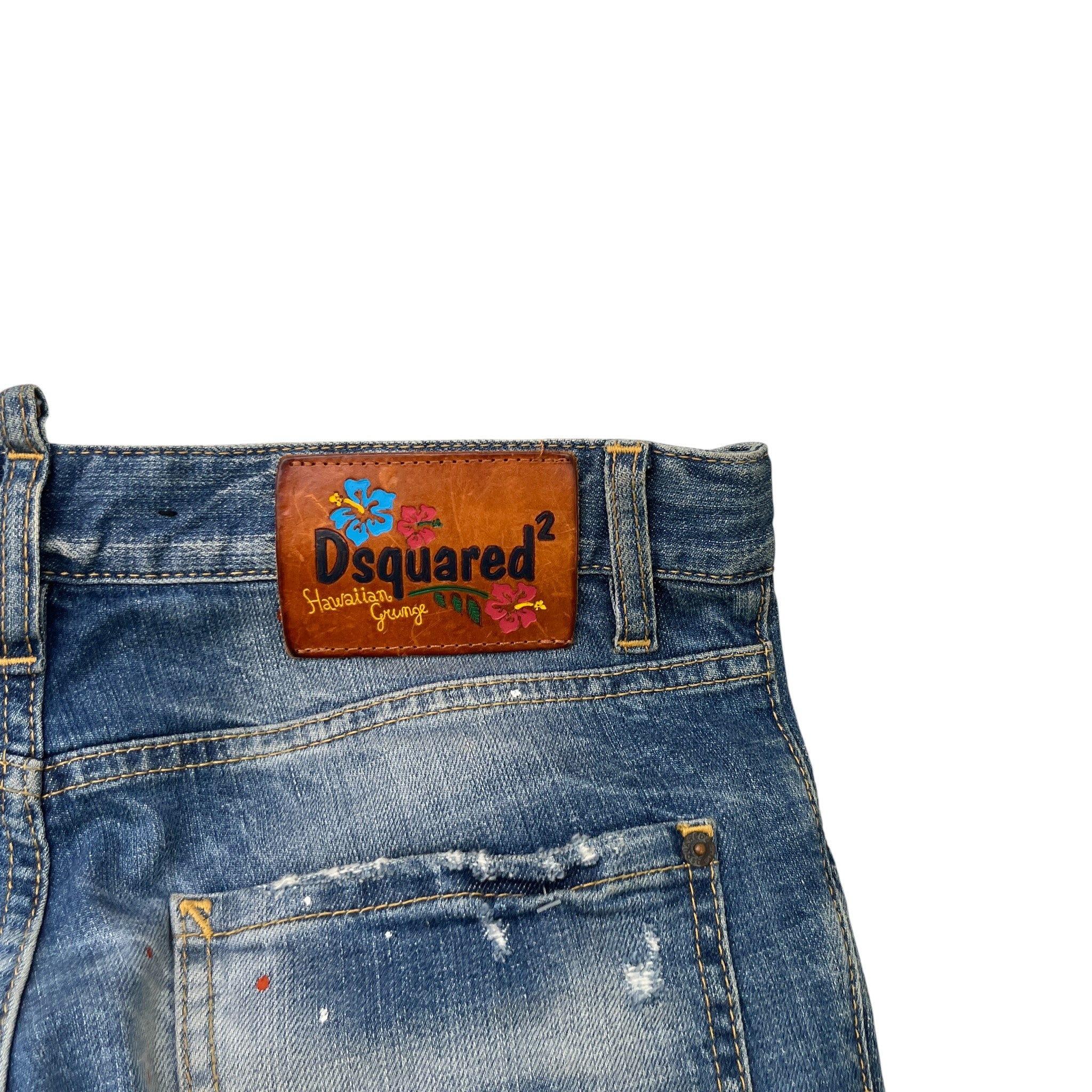 Men's Hawaiian Grunge Embroidered Patch Jeans Blue Size IT 48 / UK 32