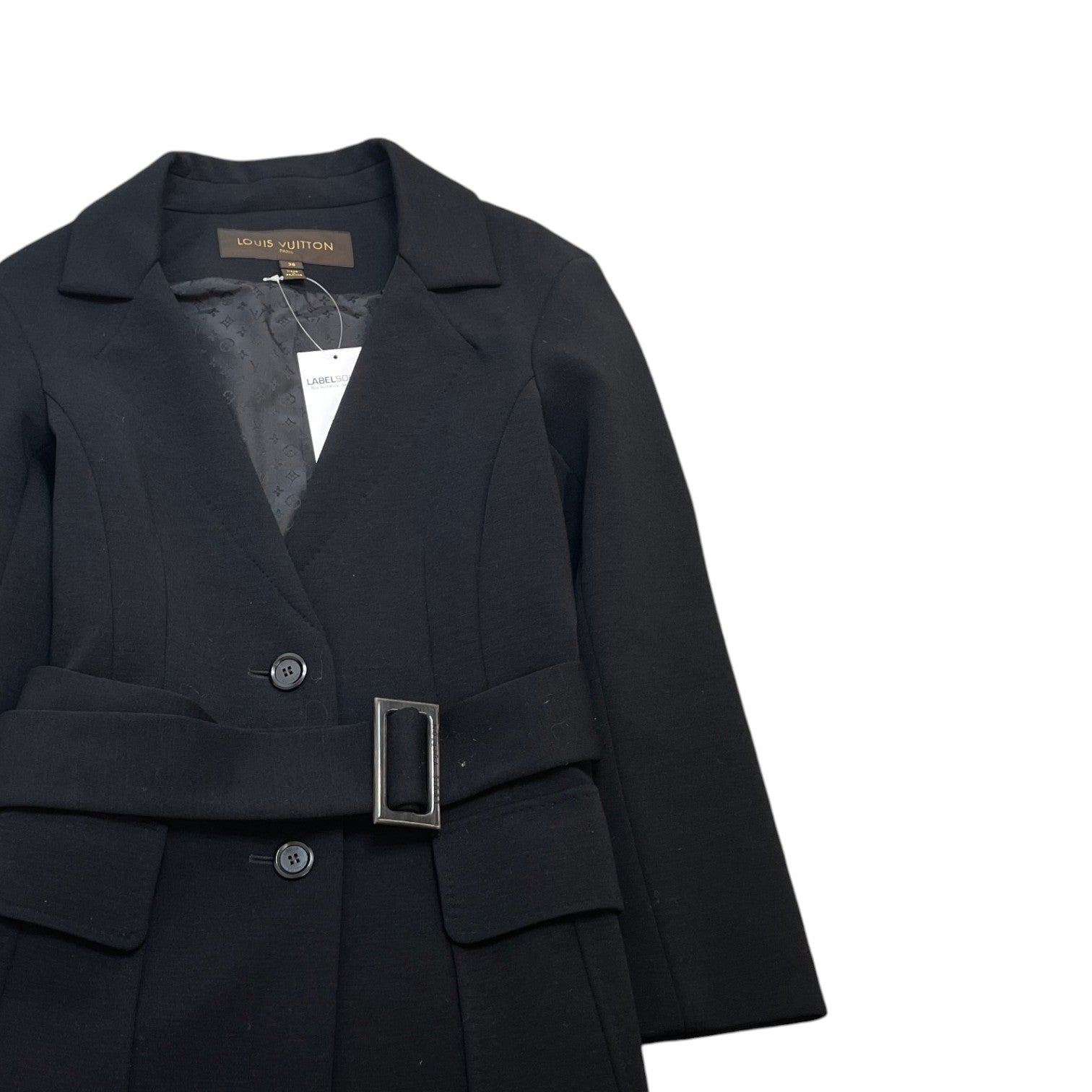 Women's Monogram Lining Belted Blazer Suit Black Size 36