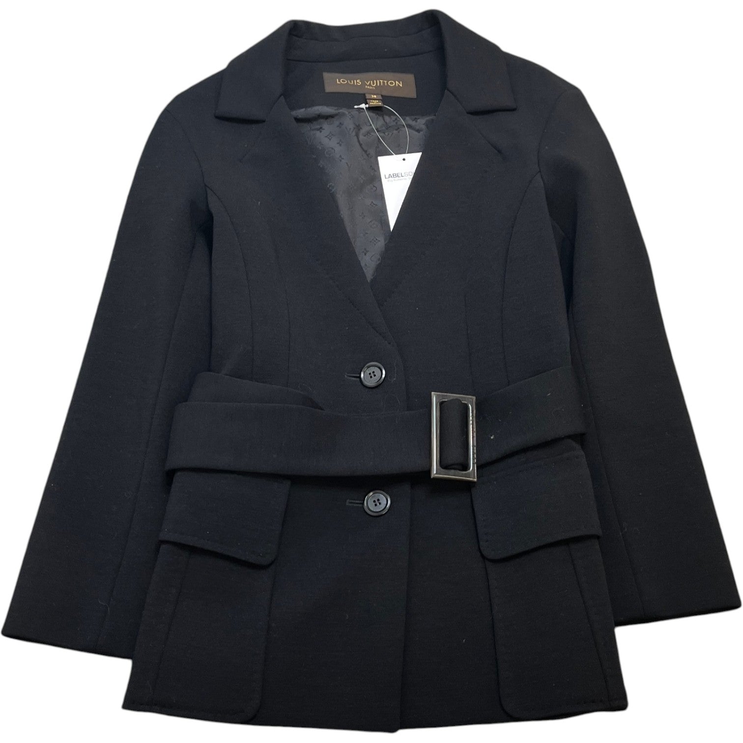 Women's Monogram Lining Belted Blazer Suit Black Size 36