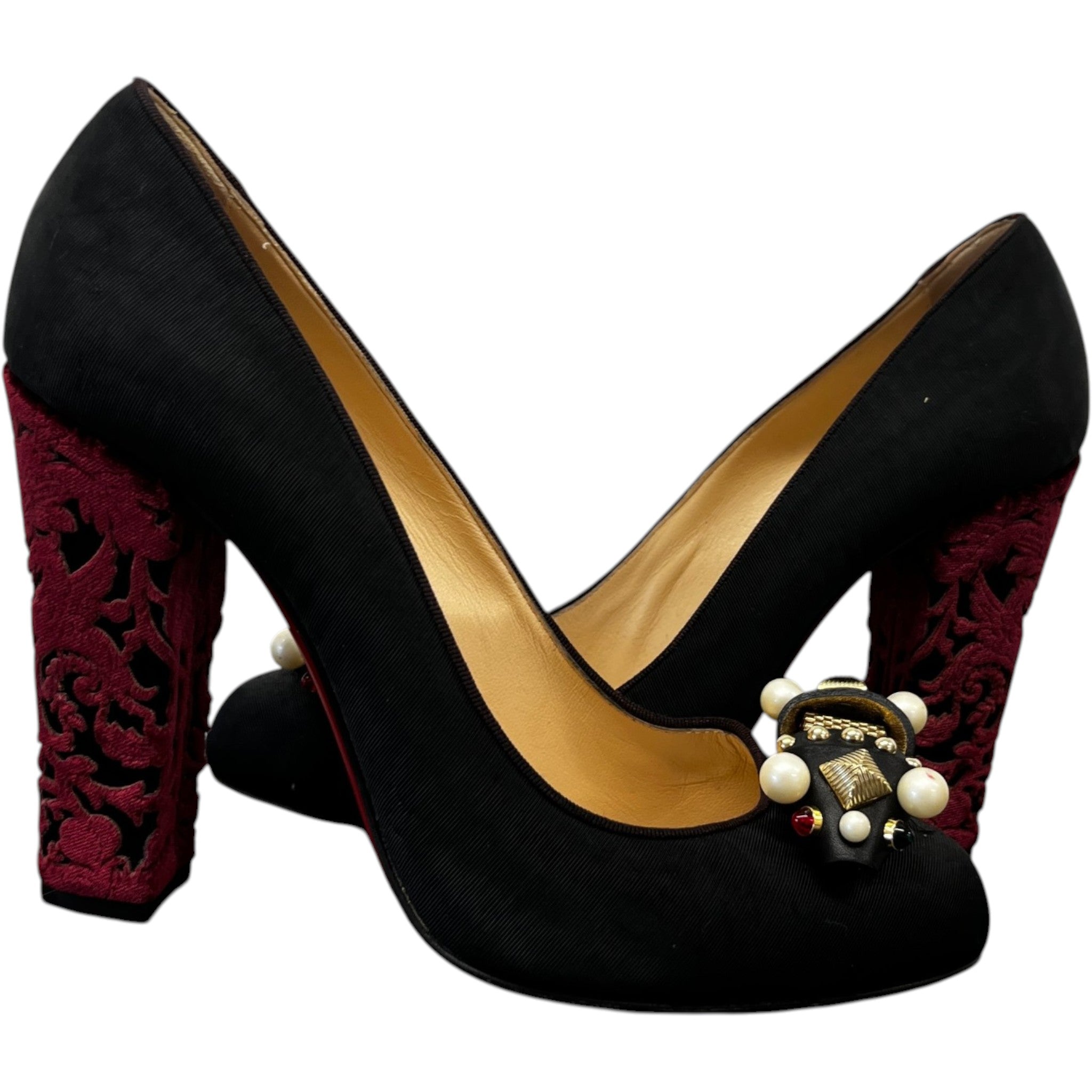 Women's Faux Pearl Accents Heels Black Size EU 40 / UK 7