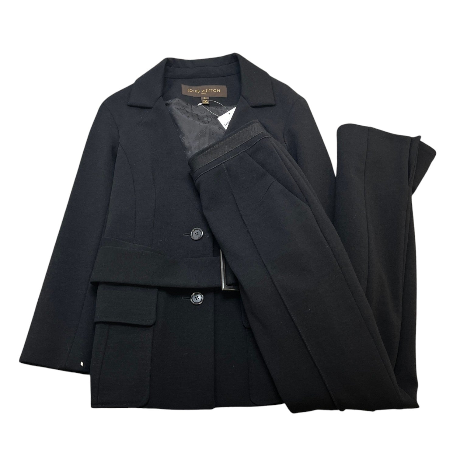 Women's Monogram Lining Belted Blazer Suit Black Size 36
