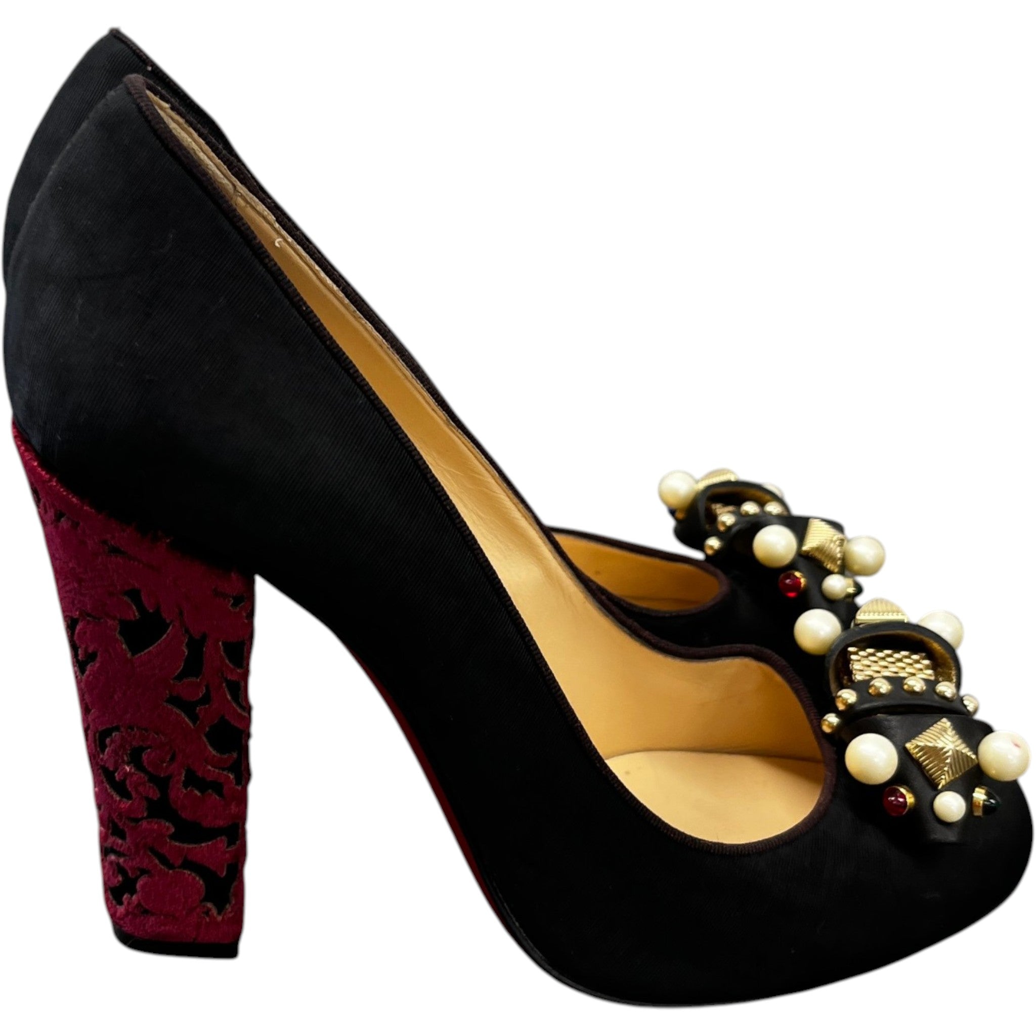 Women's Faux Pearl Accents Heels Black Size EU 40 / UK 7