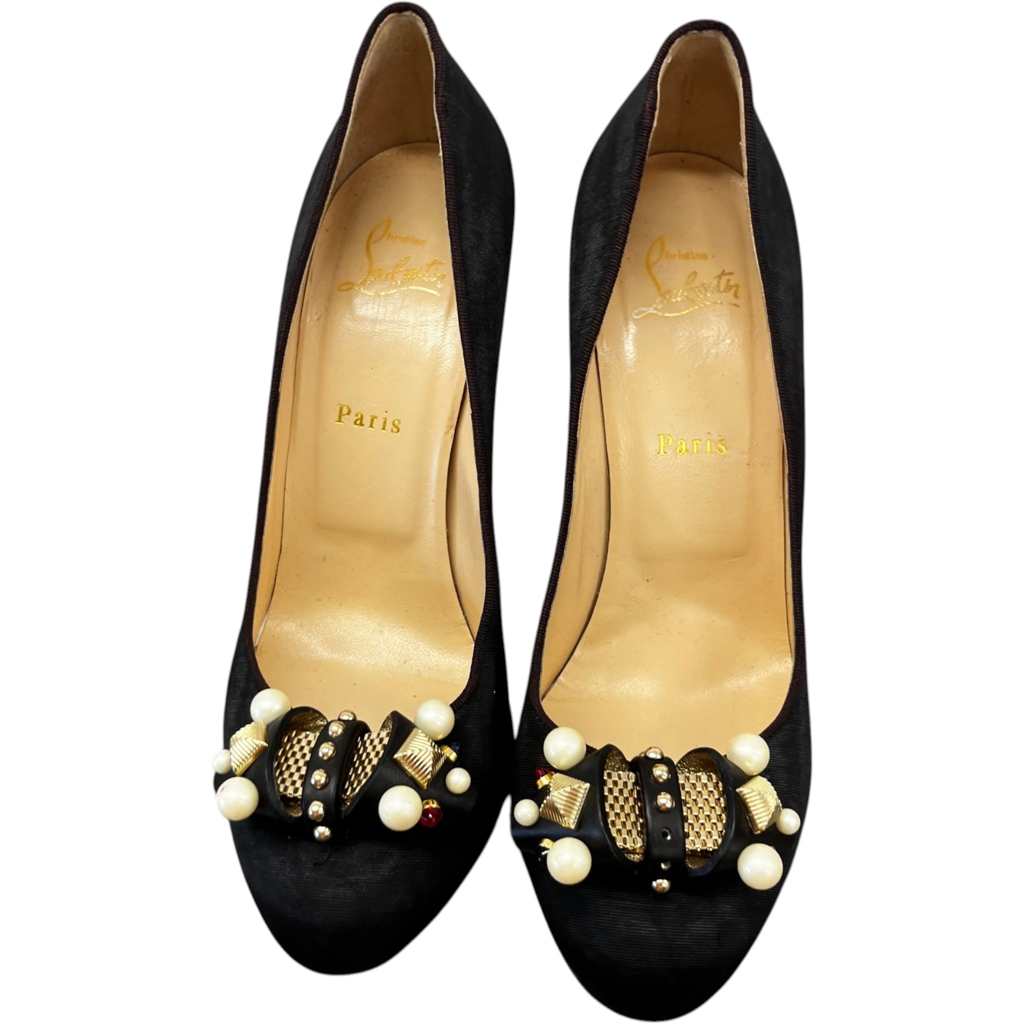 Women's Faux Pearl Accents Heels Black Size EU 40 / UK 7