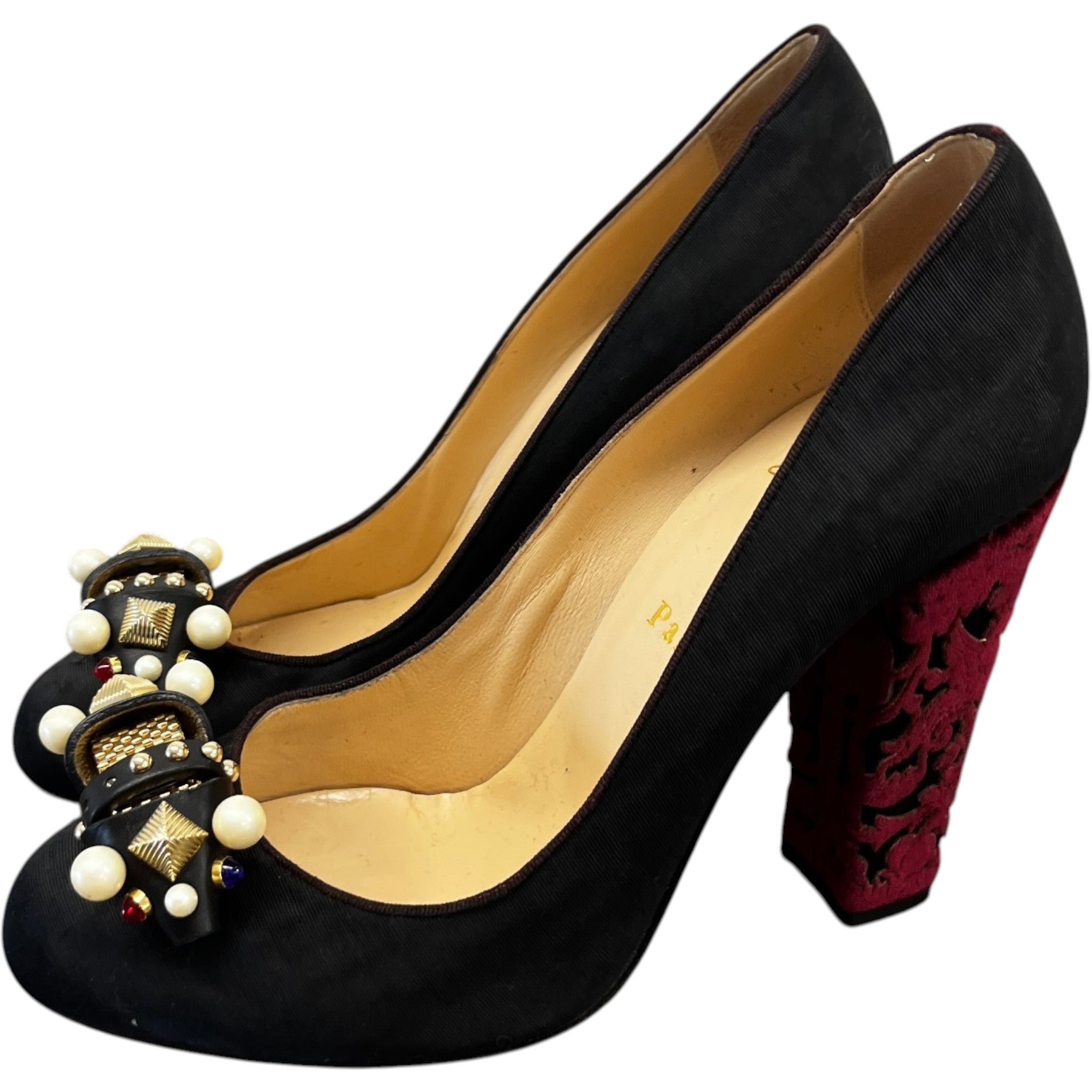 Women's Faux Pearl Accents Heels Black Size EU 40 / UK 7