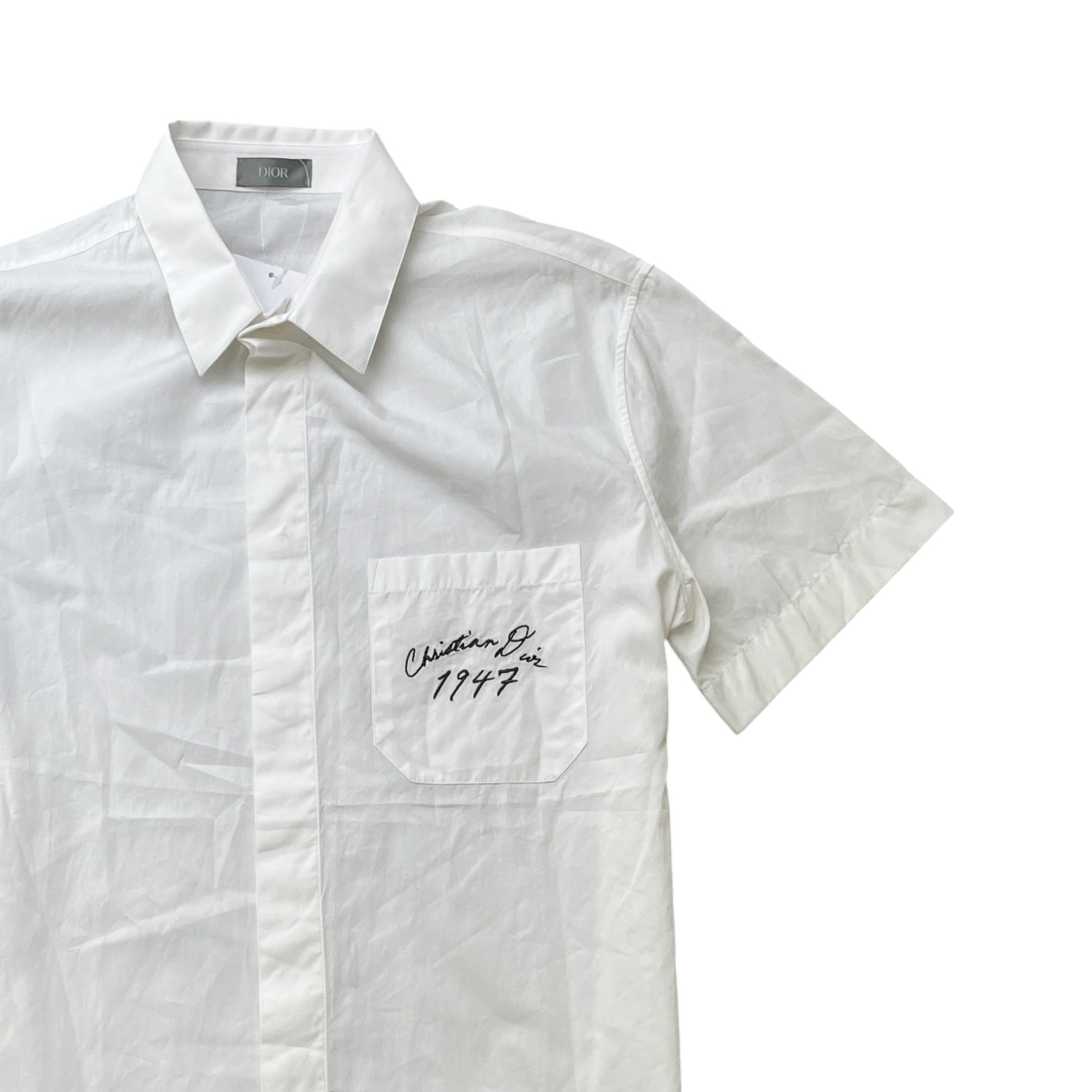 Men's Embroidered Logo Short Sleeve Shirt White Size M