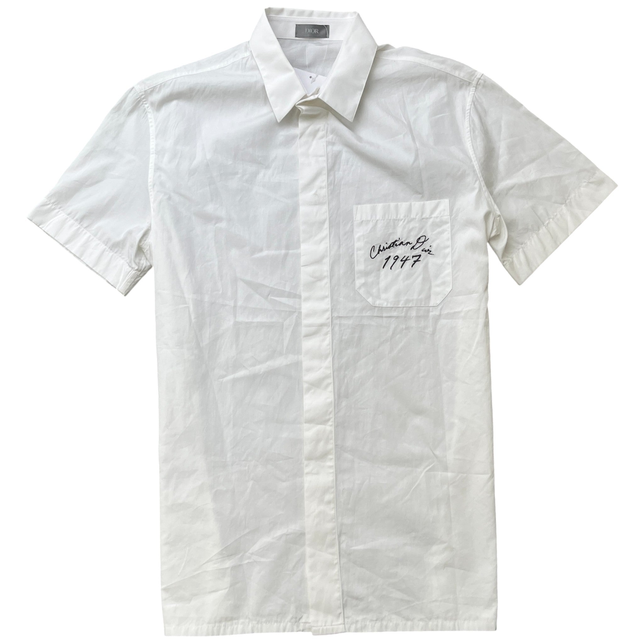 Men's Embroidered Logo Short Sleeve Shirt White Size M