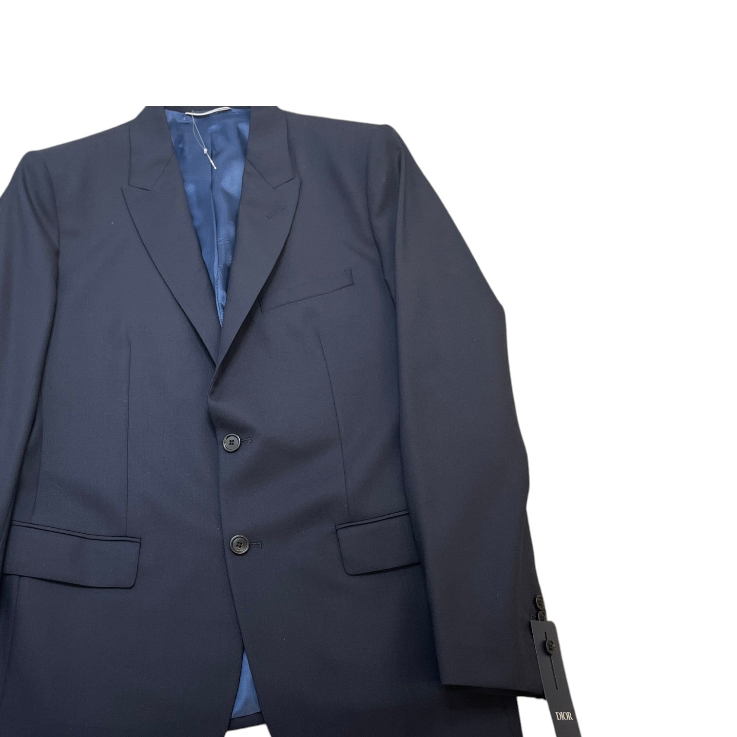 Men's Embroidered Logo Single-Breasted Suit Navy Size 56R
