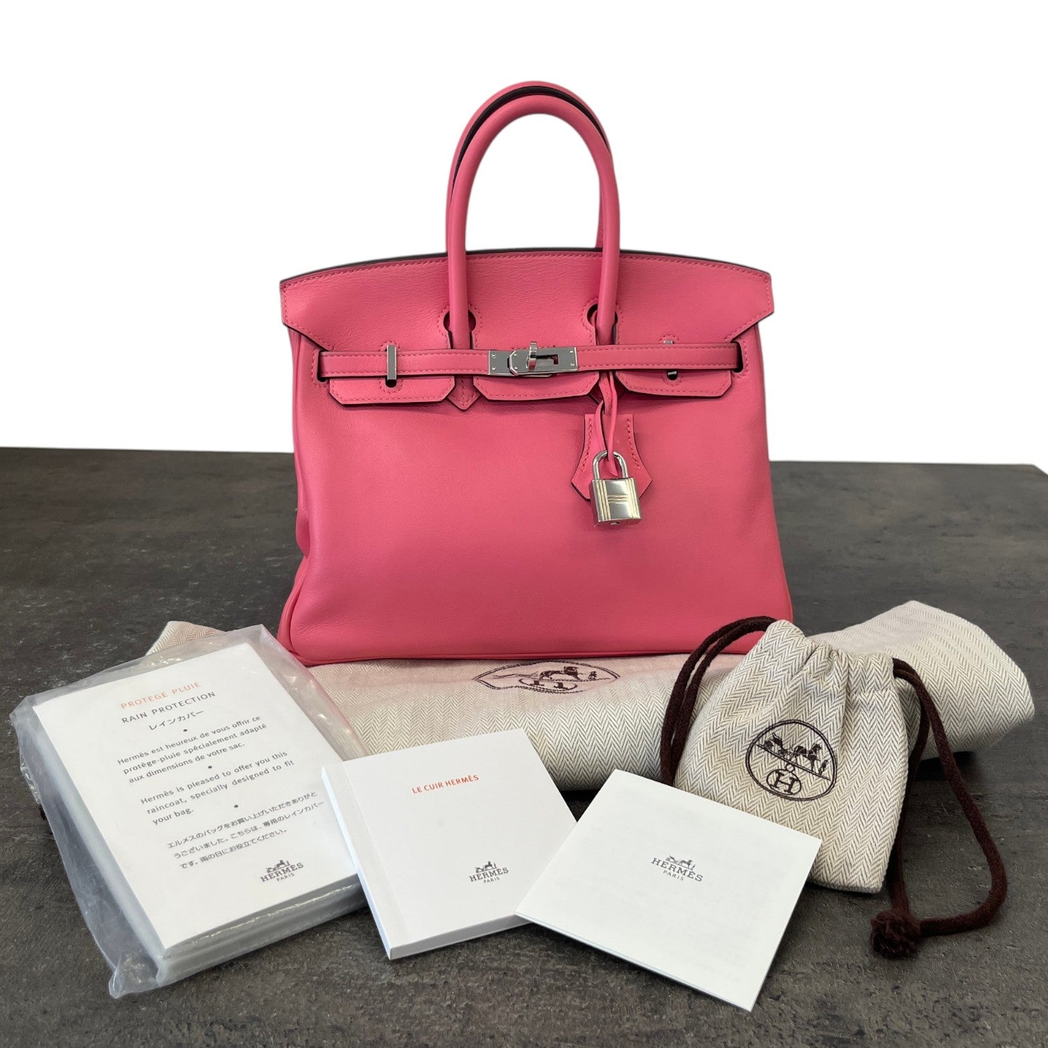 Women's Birkin 25 Rose Azalee Swift Palladium Hardware Bag Pink