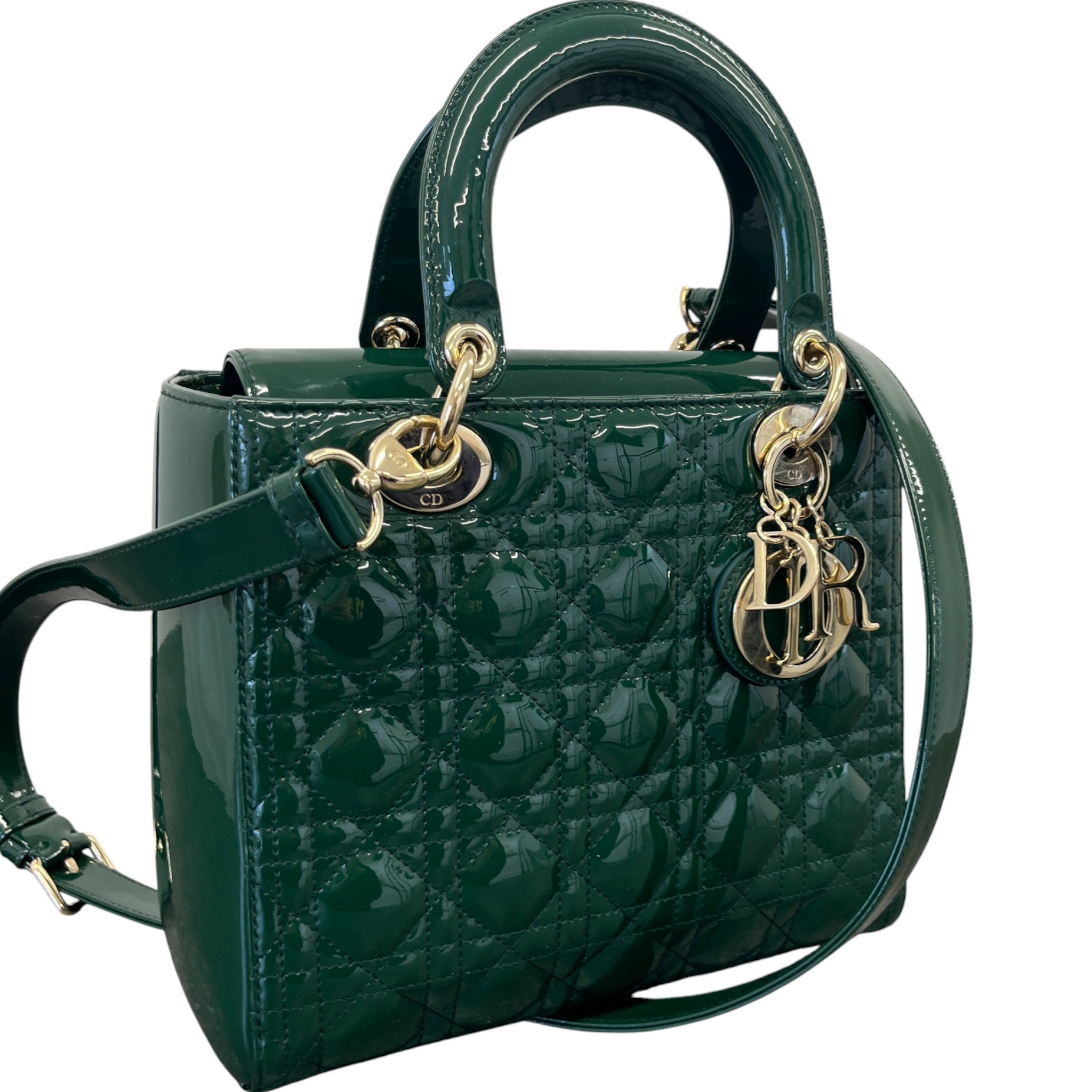 Women's Lady Dior Medium Patent Bag Green