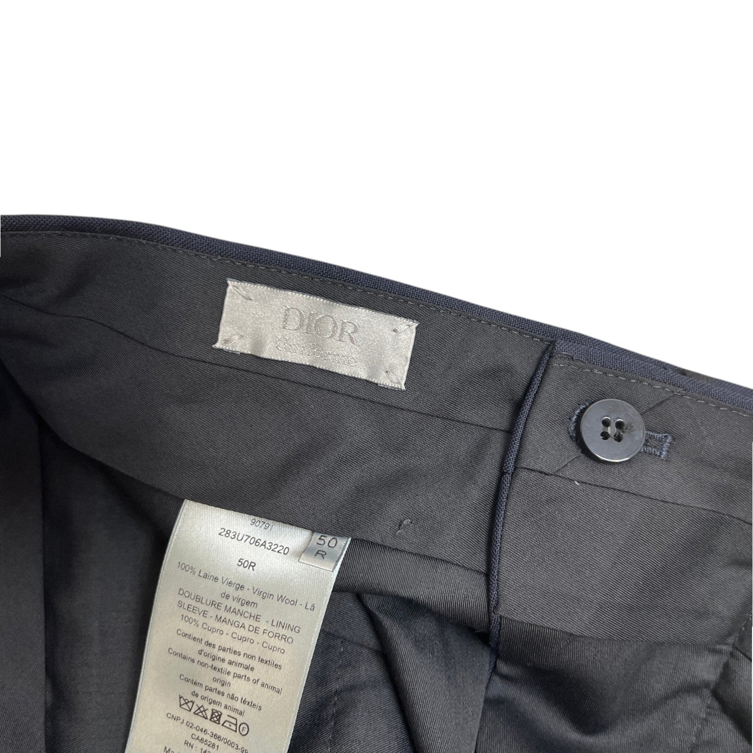 Men's Embroidered Logo Single-Breasted Suit Navy Size 56R