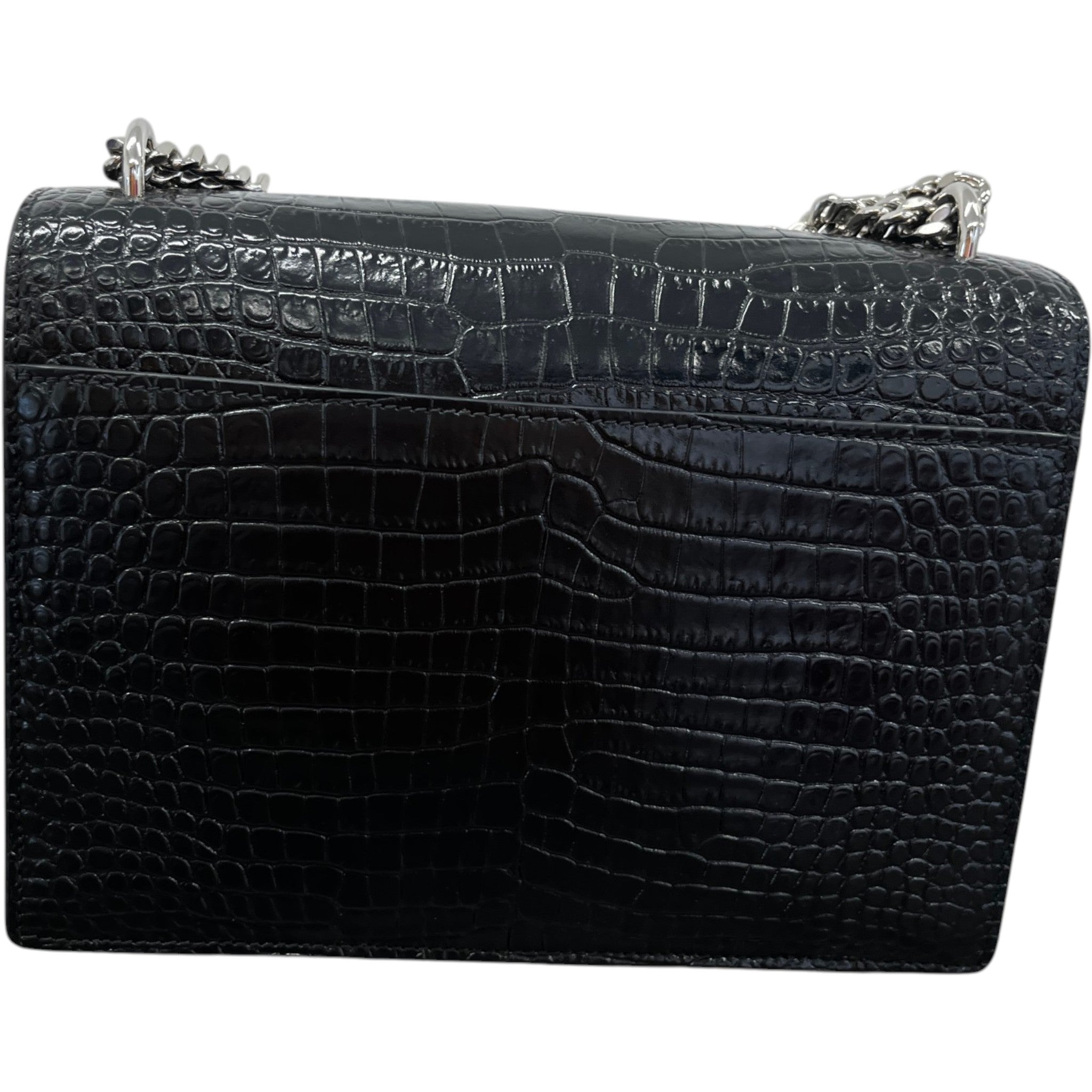 Women's Medium Sunset Croc-Embossed Shoulder Bag Black