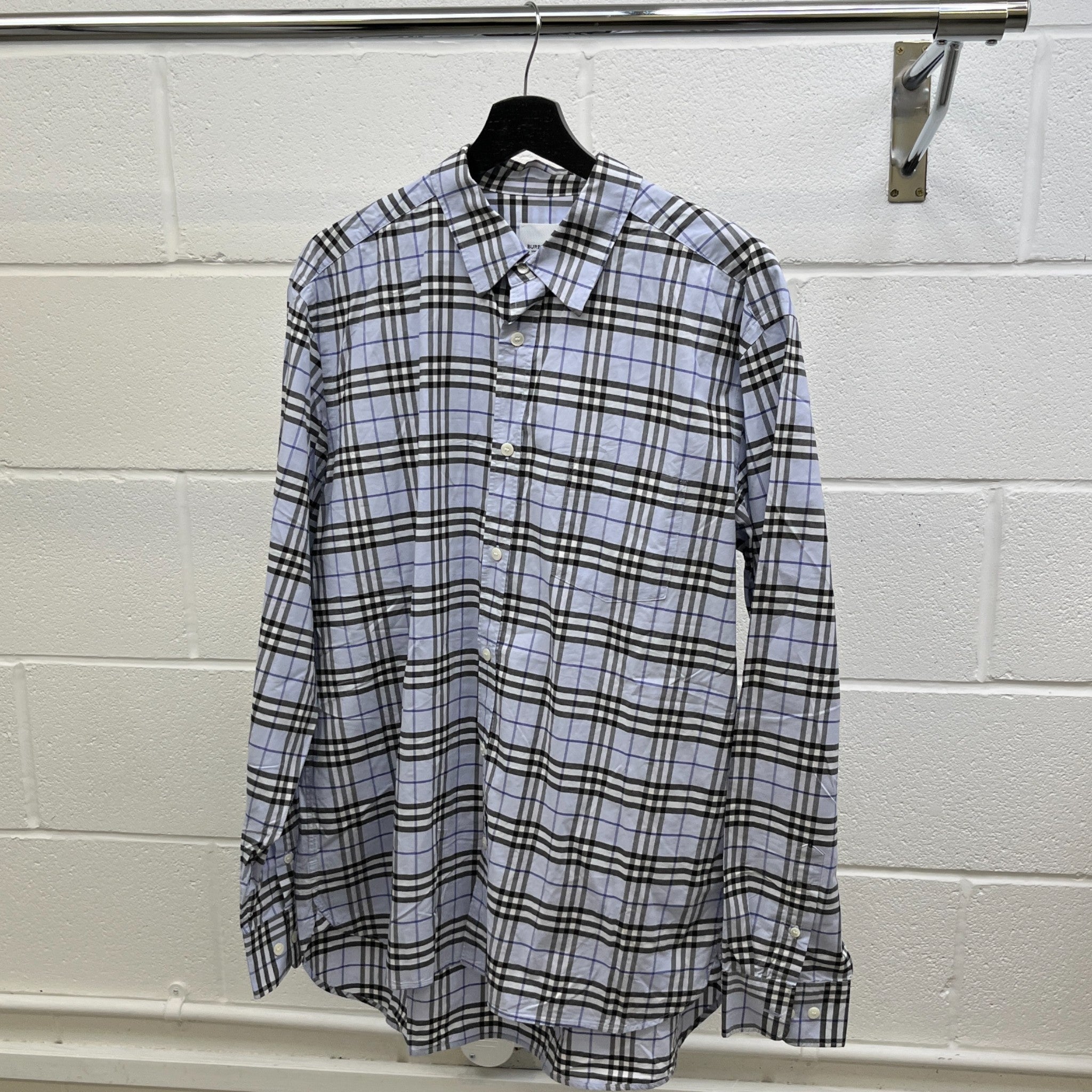 Men's Checkered Long Sleeve Shirt Blue Size XL
