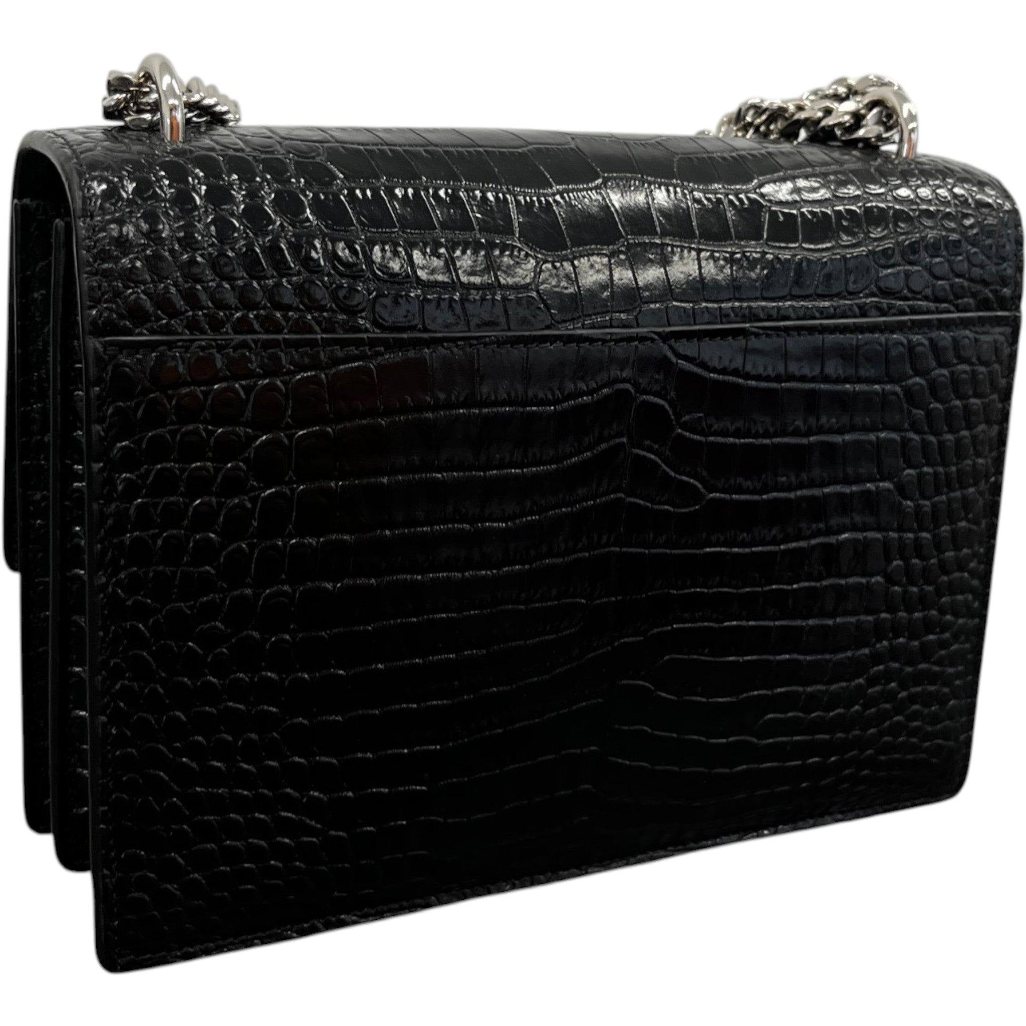 Women's Medium Sunset Croc-Embossed Shoulder Bag Black