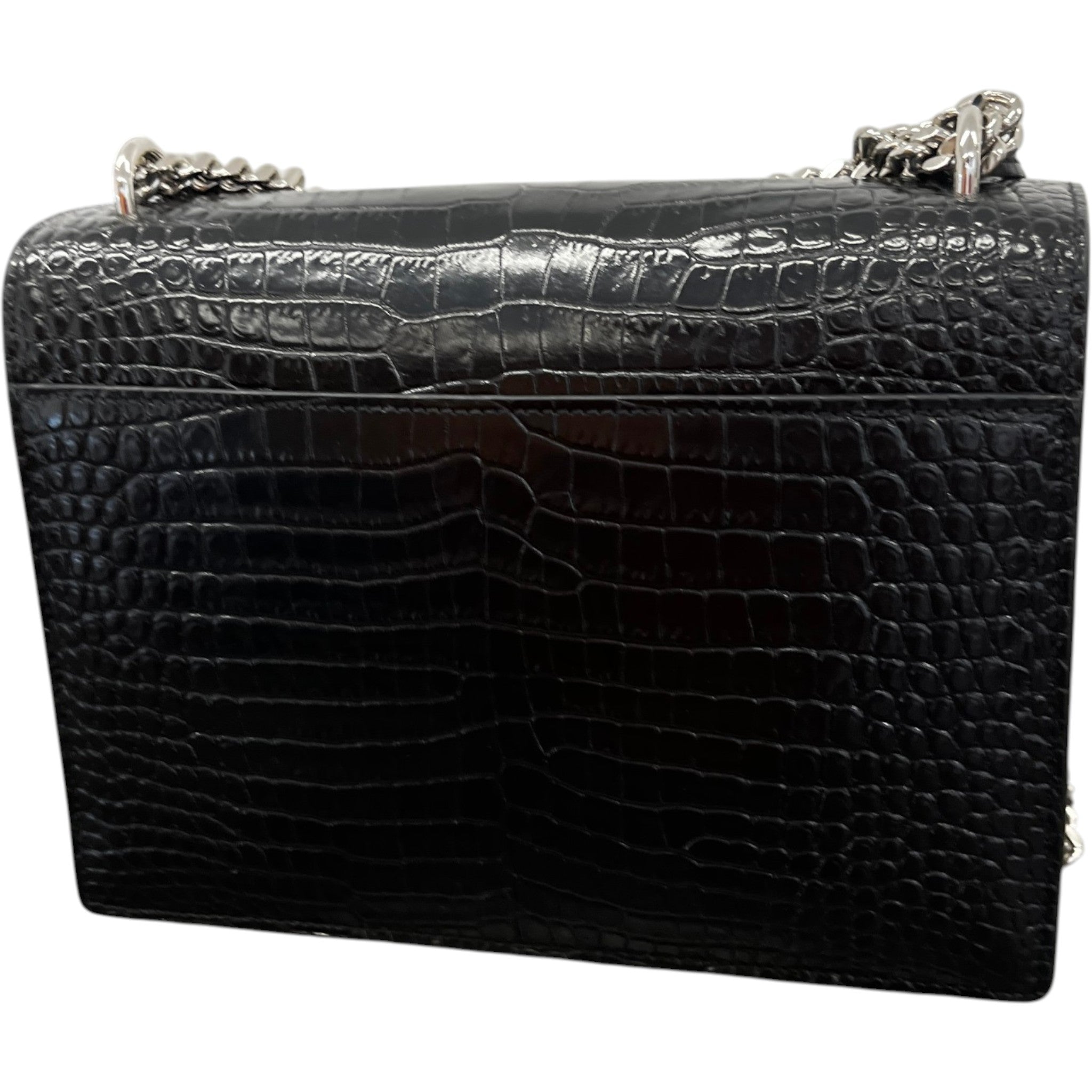 Women's Medium Sunset Croc-Embossed Shoulder Bag Black
